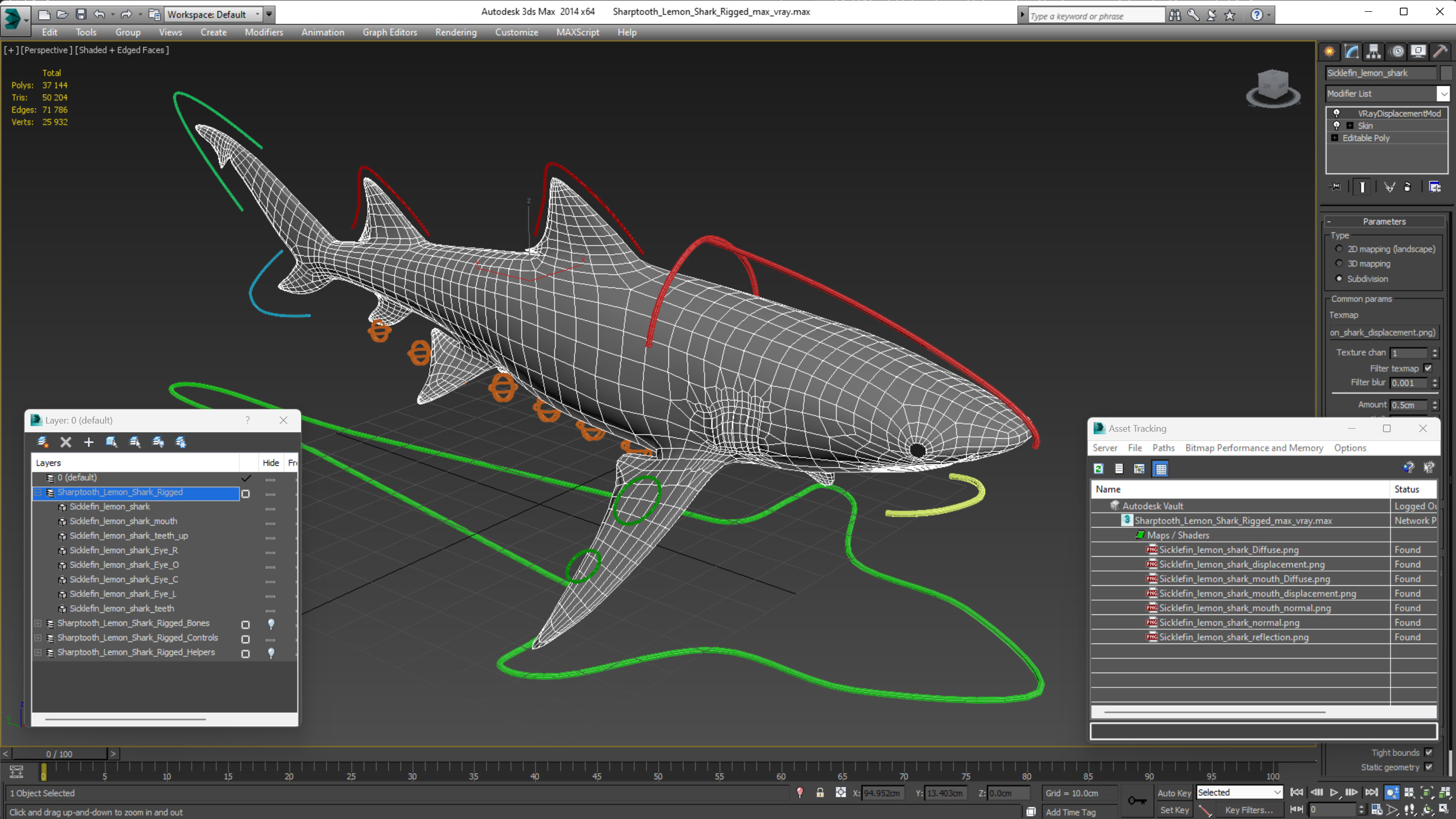 3D Sharptooth Lemon Shark Rigged for Cinema 4D model