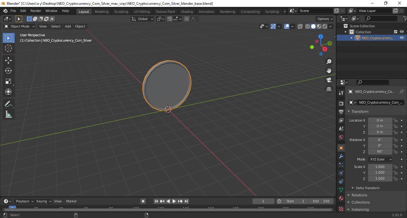 3D model NEO Cryptocurrency Coin Silver
