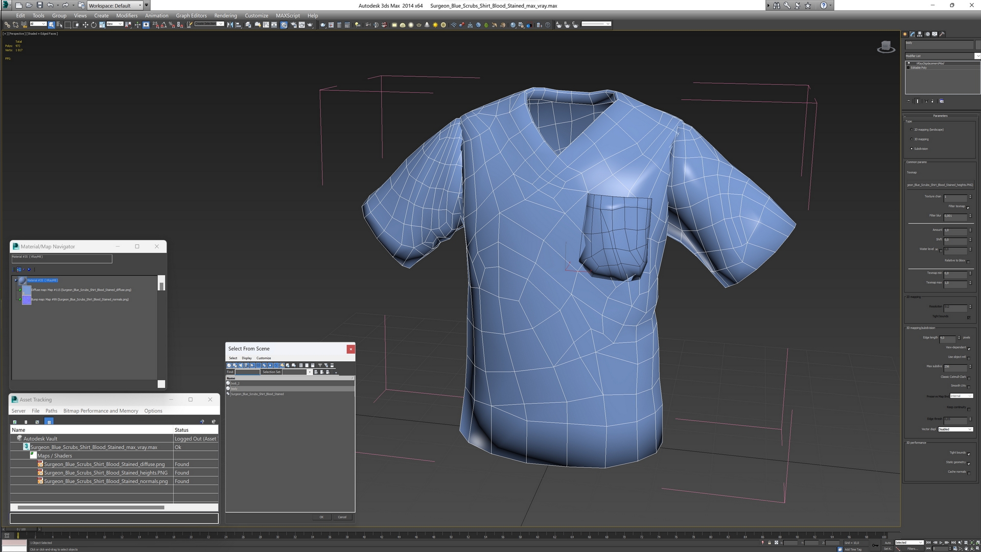 Surgeon Blue Scrubs Shirt Blood Stained 3D model