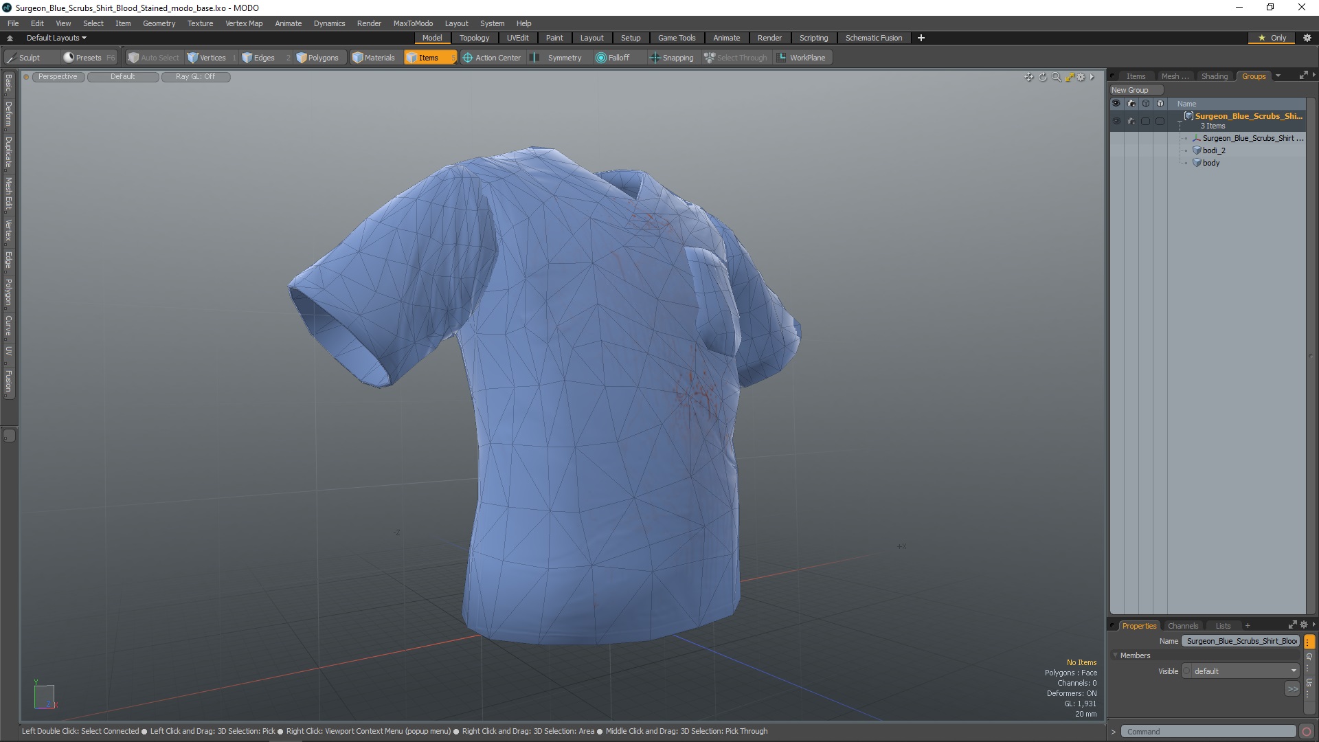 Surgeon Blue Scrubs Shirt Blood Stained 3D model
