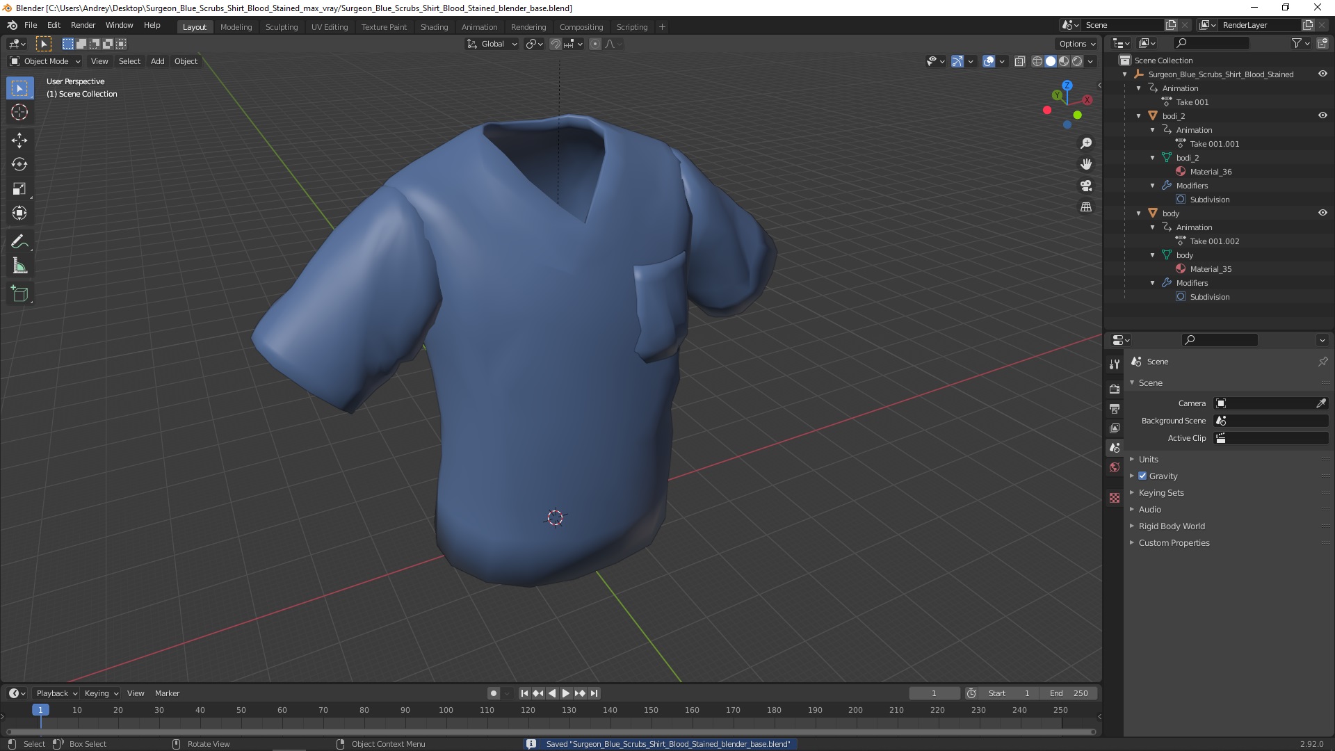 Surgeon Blue Scrubs Shirt Blood Stained 3D model