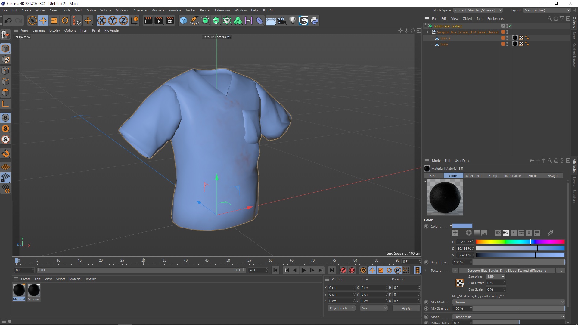 Surgeon Blue Scrubs Shirt Blood Stained 3D model