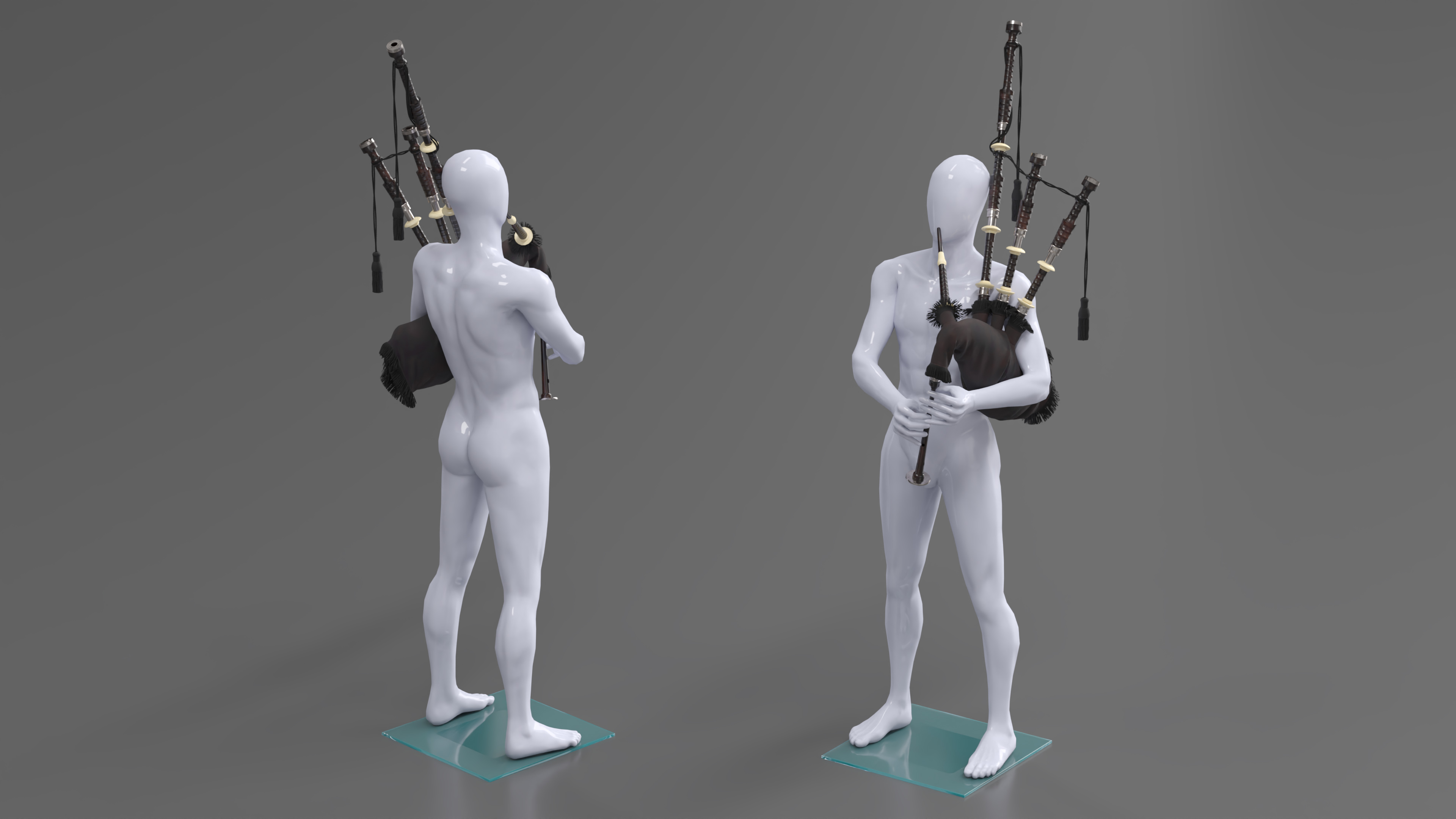 3D Mannequin with Scottish Black Bagpipes model