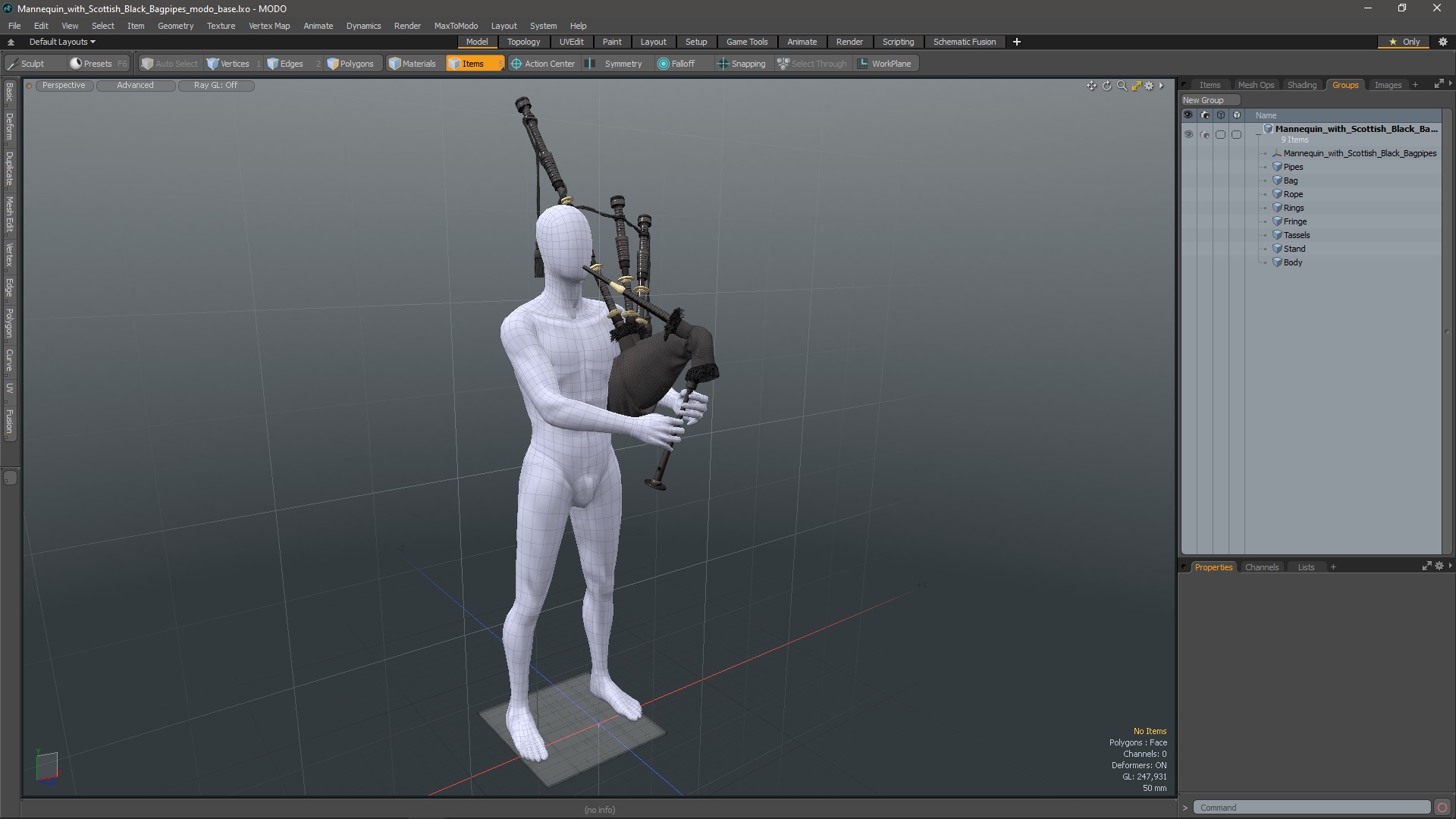 3D Mannequin with Scottish Black Bagpipes model