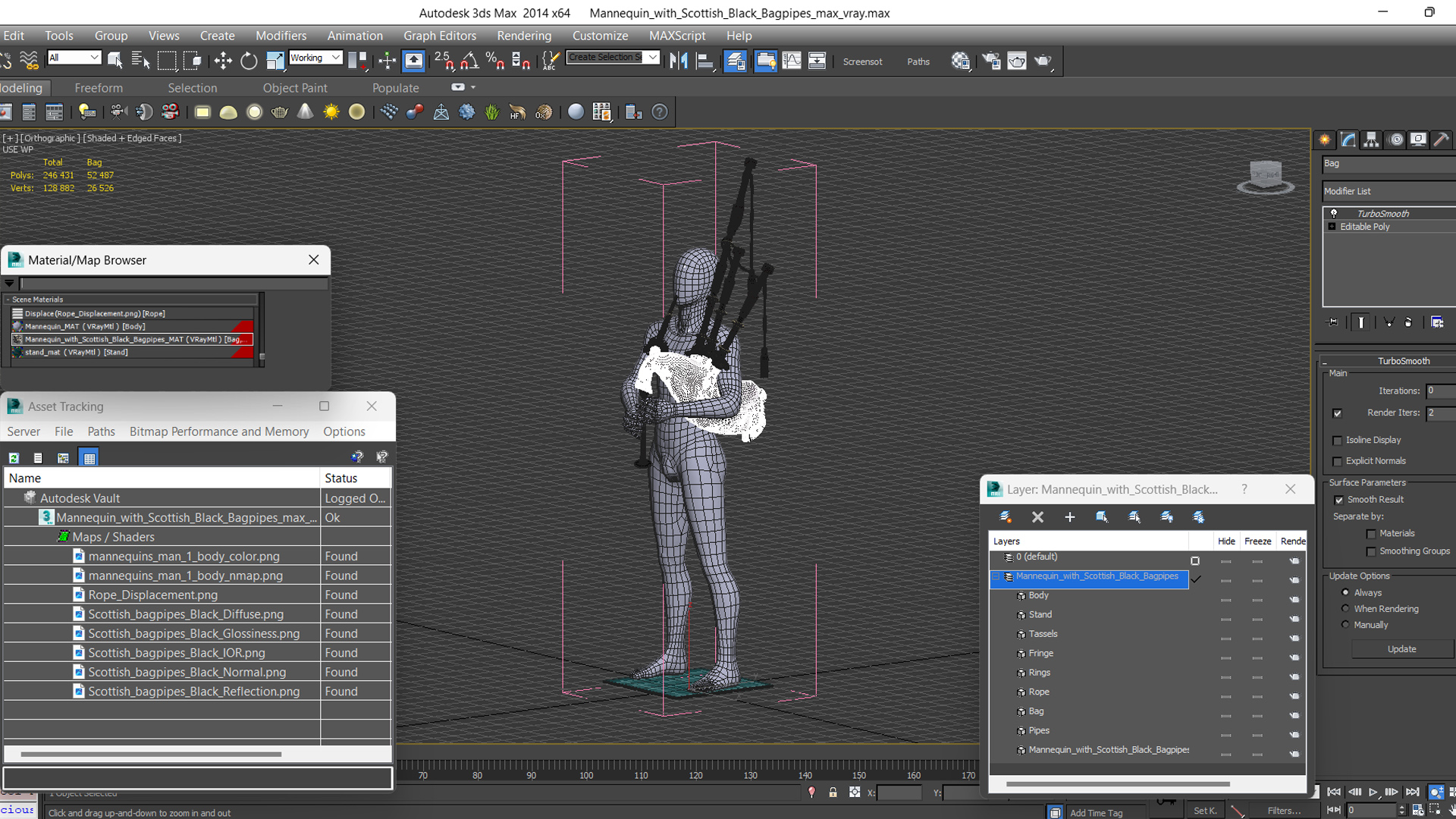 3D Mannequin with Scottish Black Bagpipes model