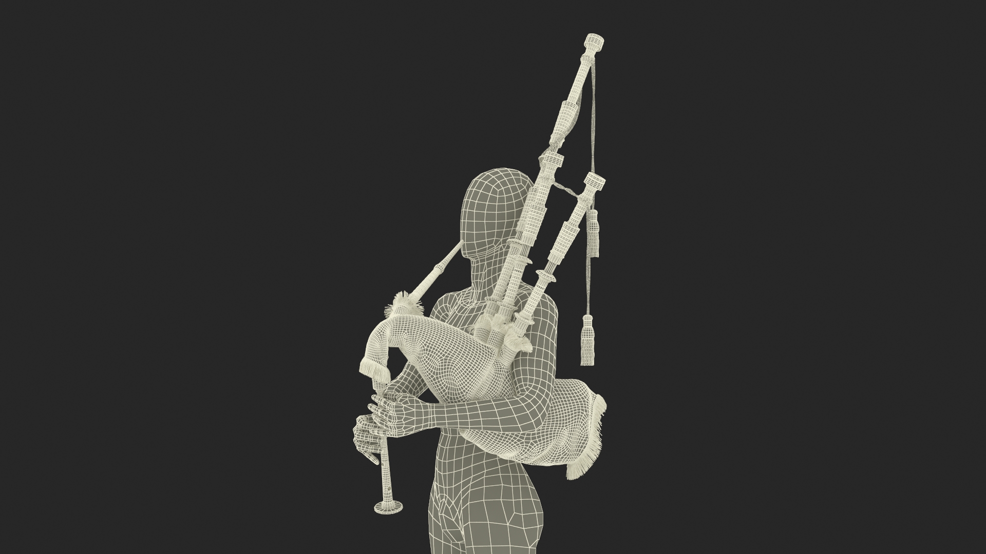 3D Mannequin with Scottish Black Bagpipes model
