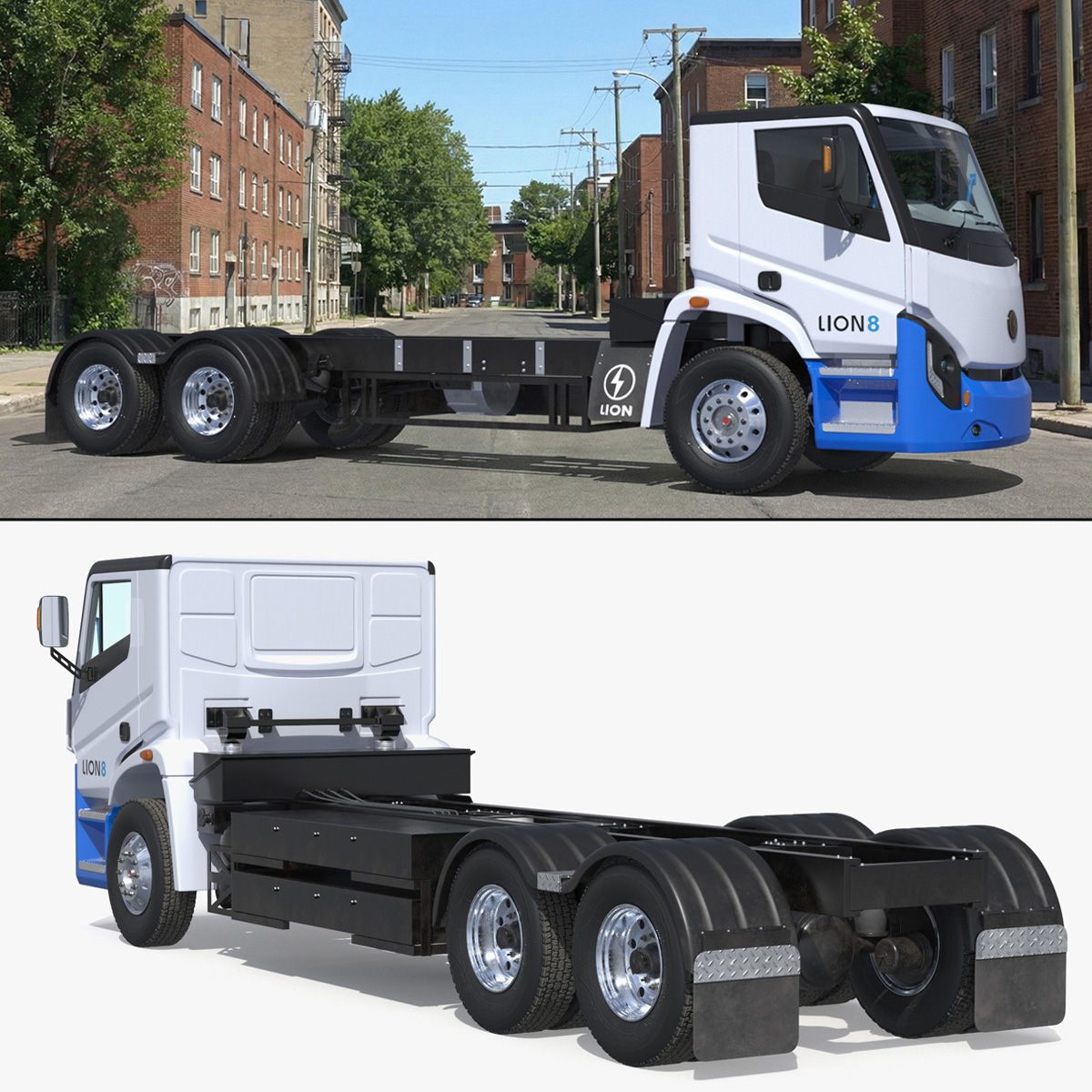 Lion8 Electric Truck Chassis Cab White 3D model preview