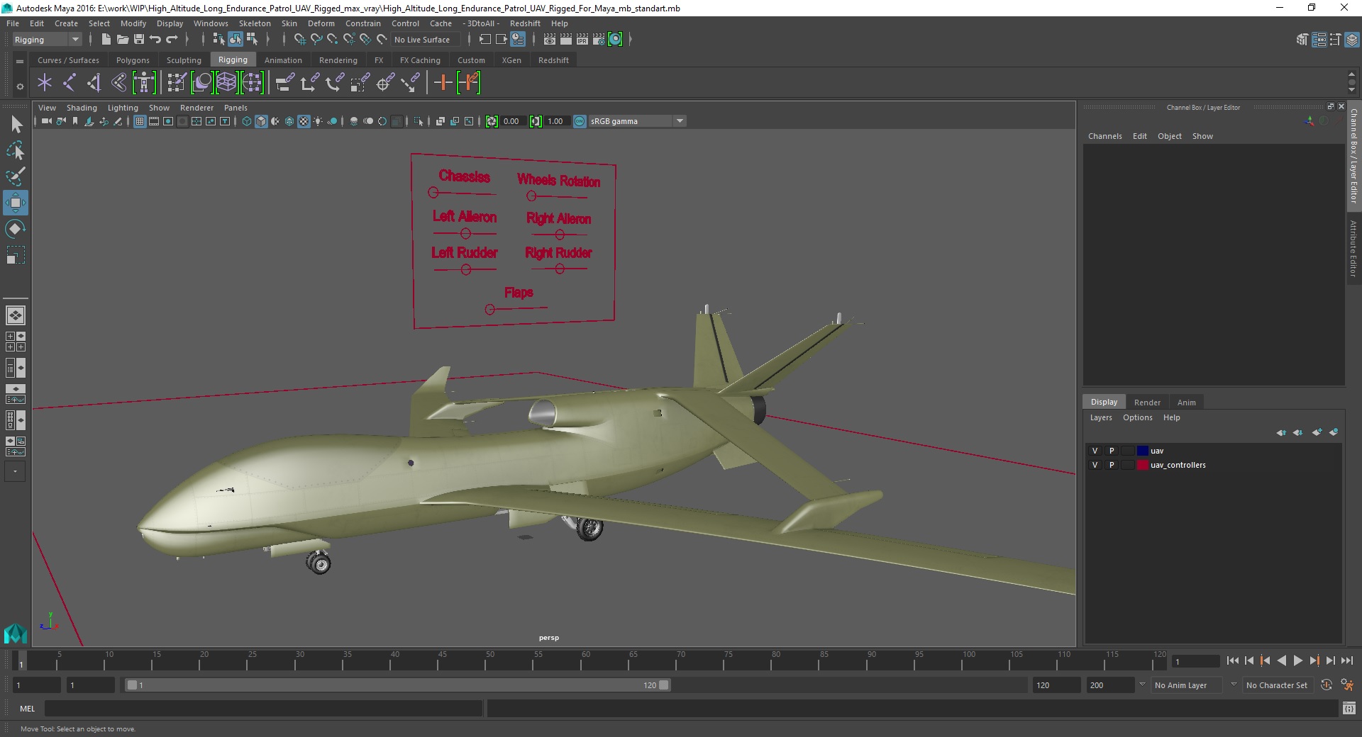 3D model High Altitude Long Endurance Patrol UAV Rigged for Maya