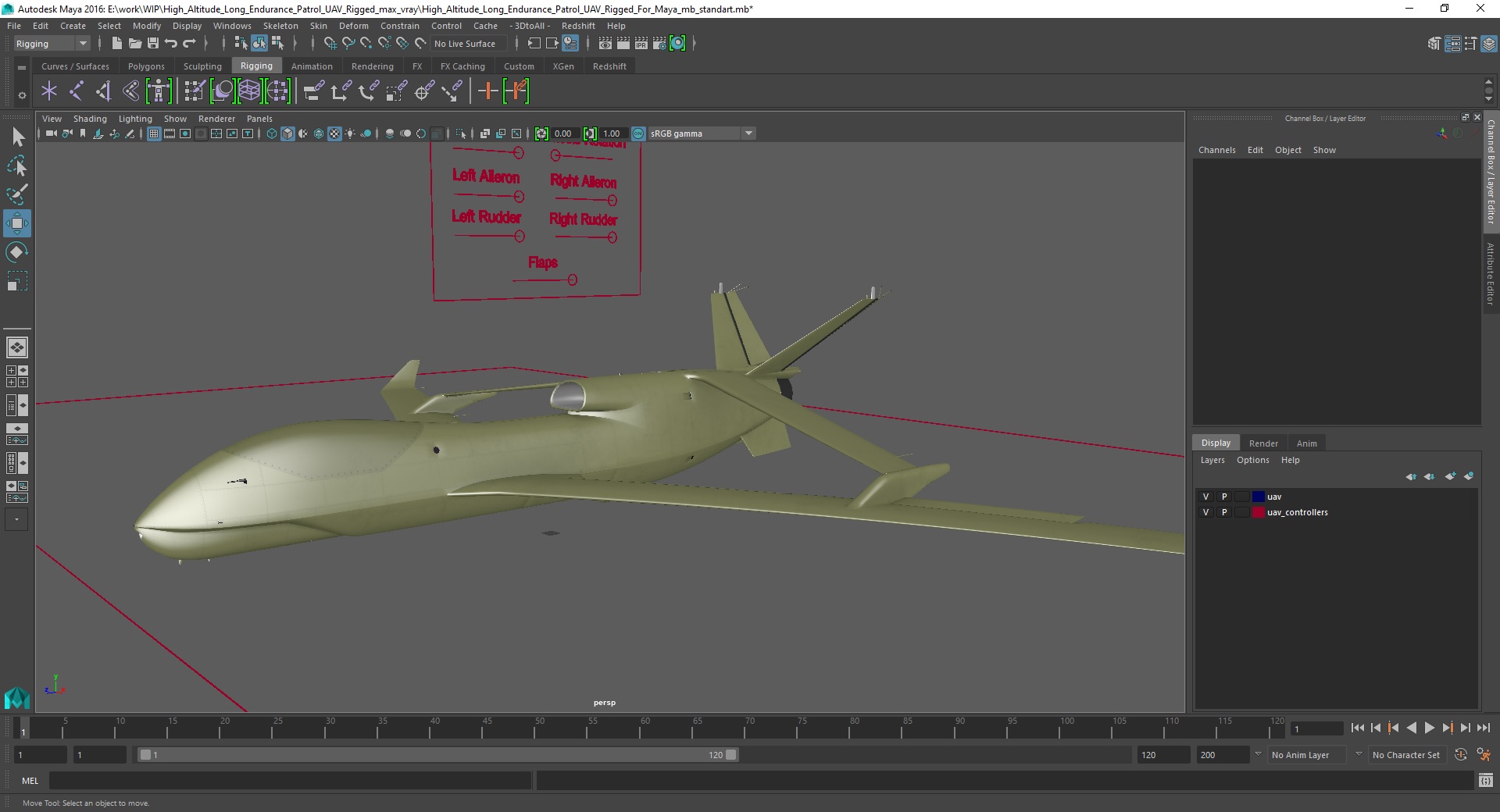 3D model High Altitude Long Endurance Patrol UAV Rigged for Maya