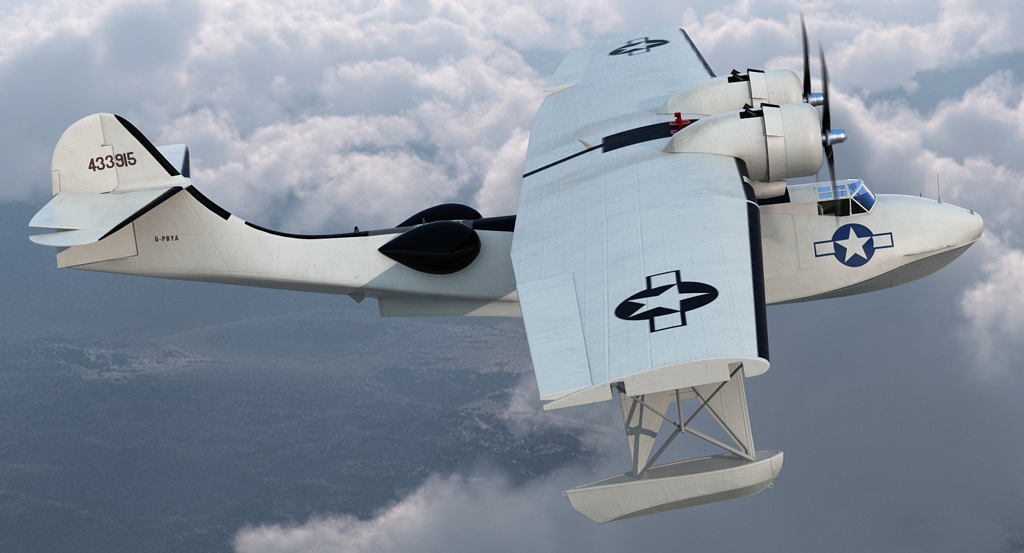Flying Boat Consolidated PBY Catalina WWII Rigged 3D model