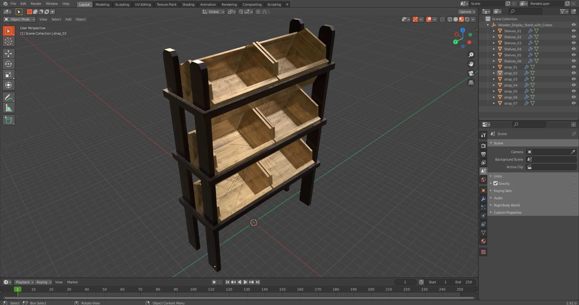 Wooden Display Stand with Crates 3D