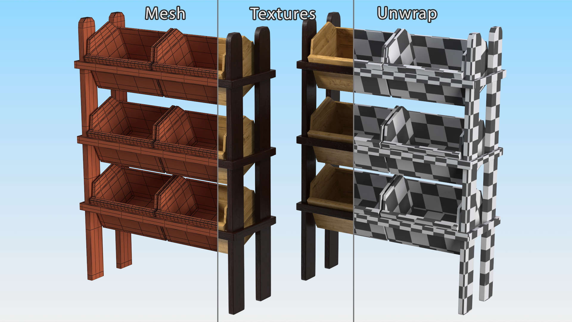 Wooden Display Stand with Crates 3D