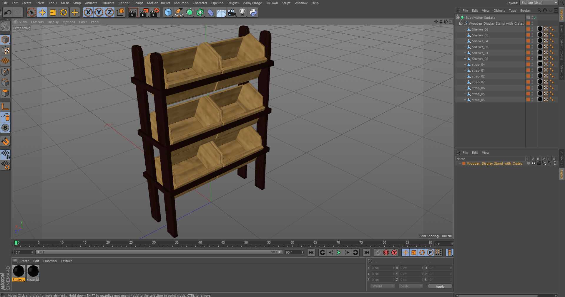 Wooden Display Stand with Crates 3D