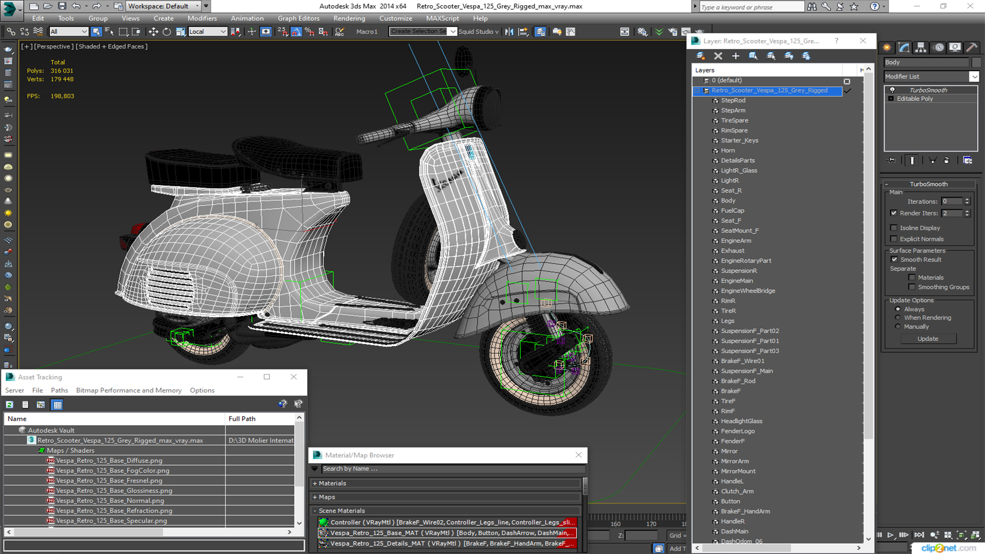 Retro Scooter Vespa 125 Grey Rigged for Cinema 4D 3D model