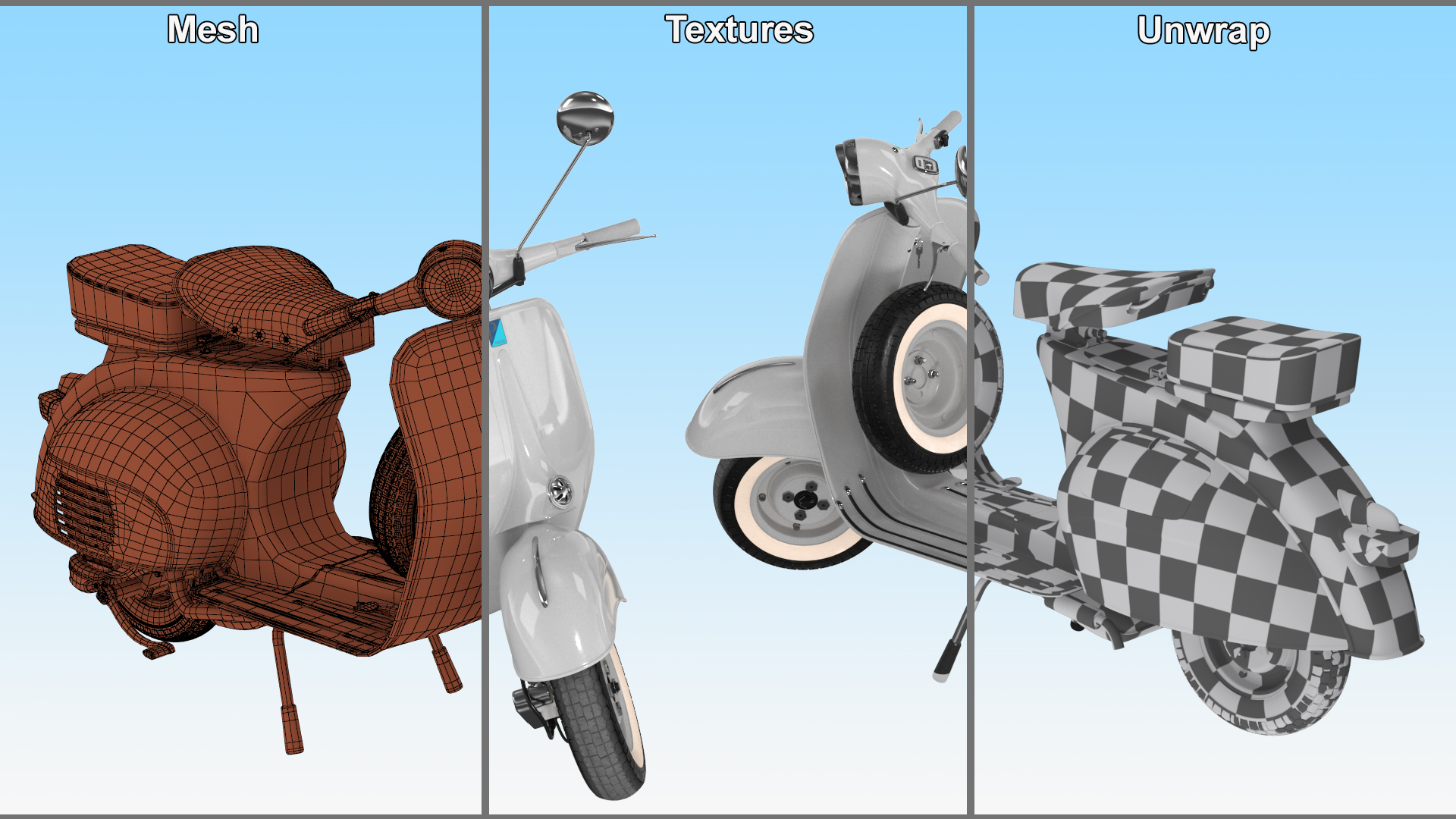 Retro Scooter Vespa 125 Grey Rigged for Cinema 4D 3D model
