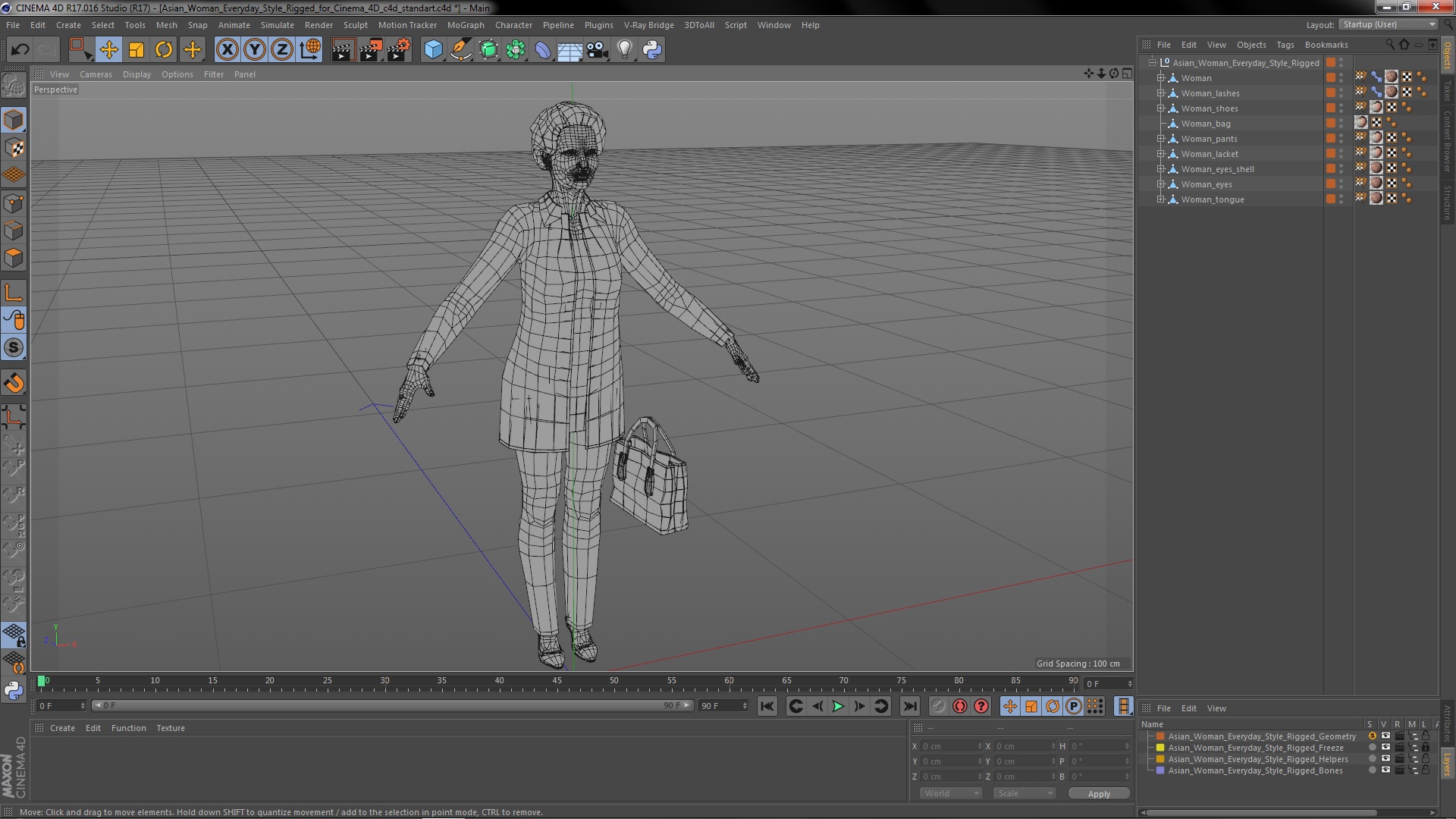 Asian Woman Everyday Style Rigged for Cinema 4D 3D
