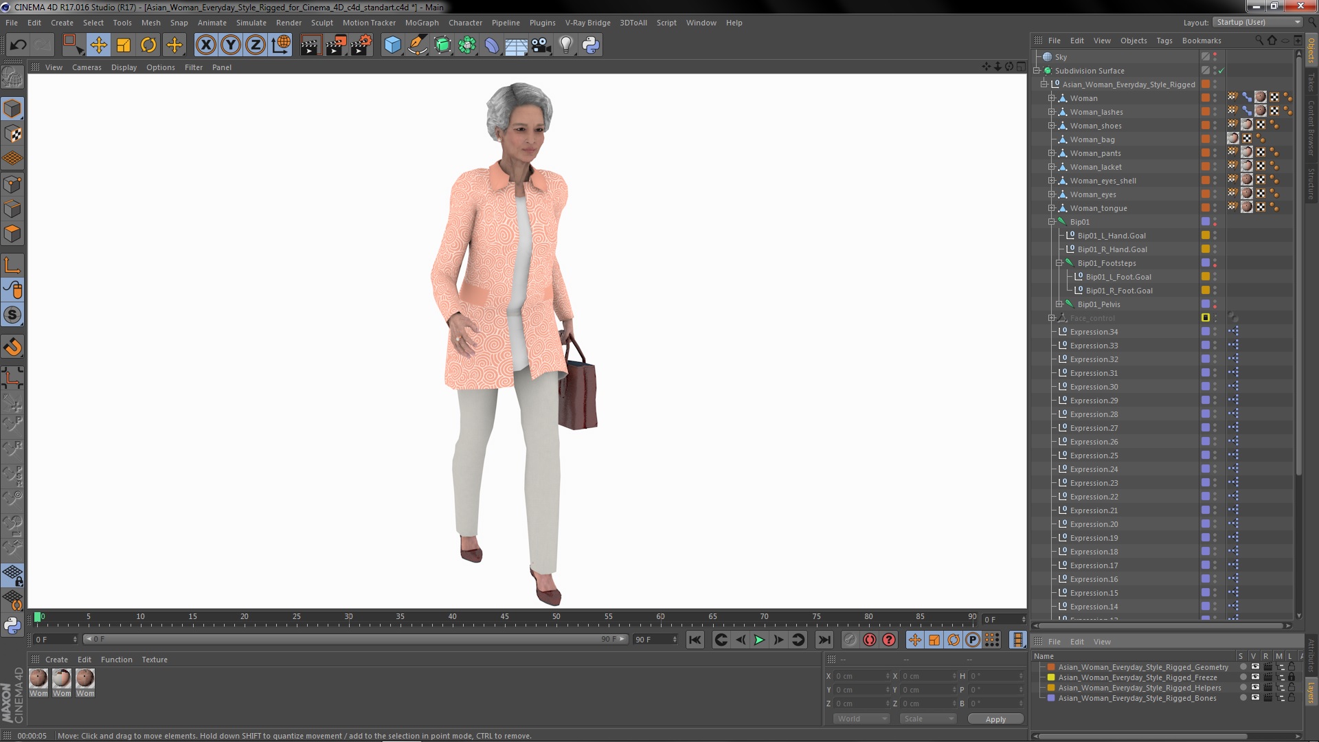 Asian Woman Everyday Style Rigged for Cinema 4D 3D