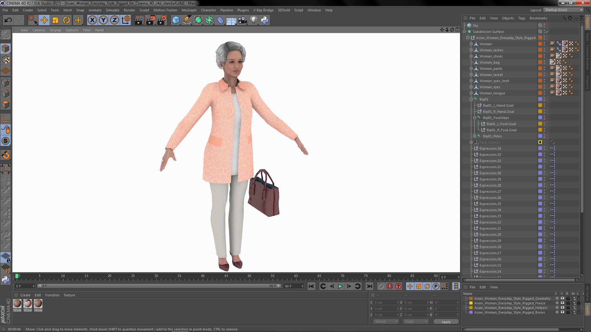 Asian Woman Everyday Style Rigged for Cinema 4D 3D