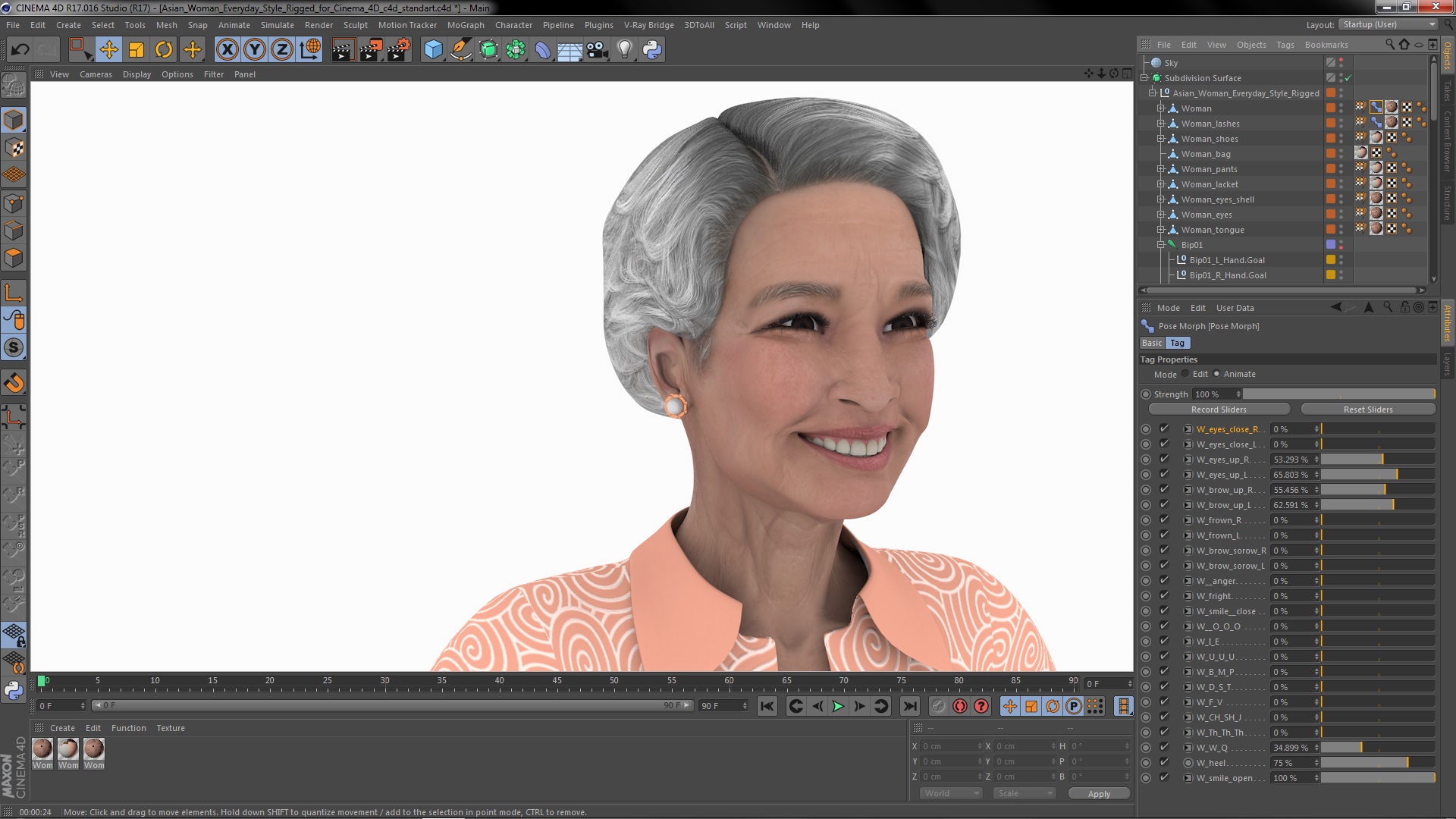 Asian Woman Everyday Style Rigged for Cinema 4D 3D