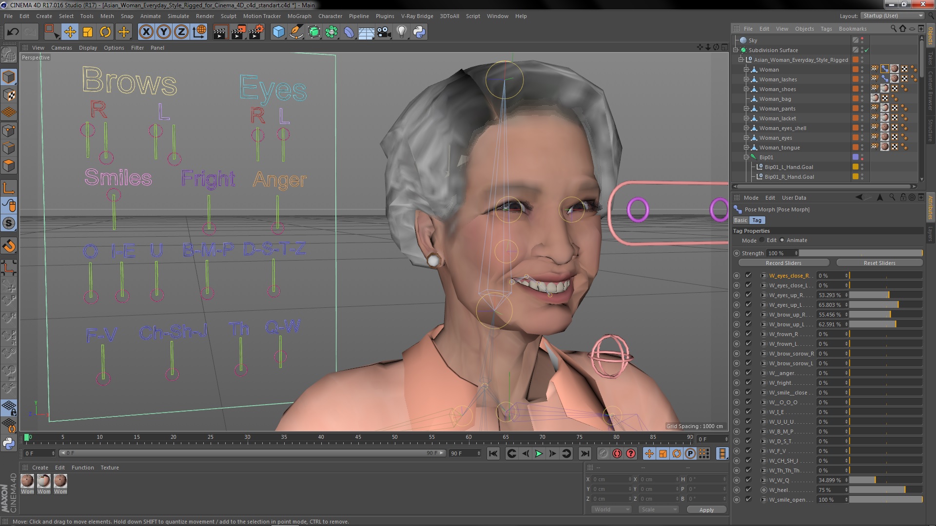 Asian Woman Everyday Style Rigged for Cinema 4D 3D