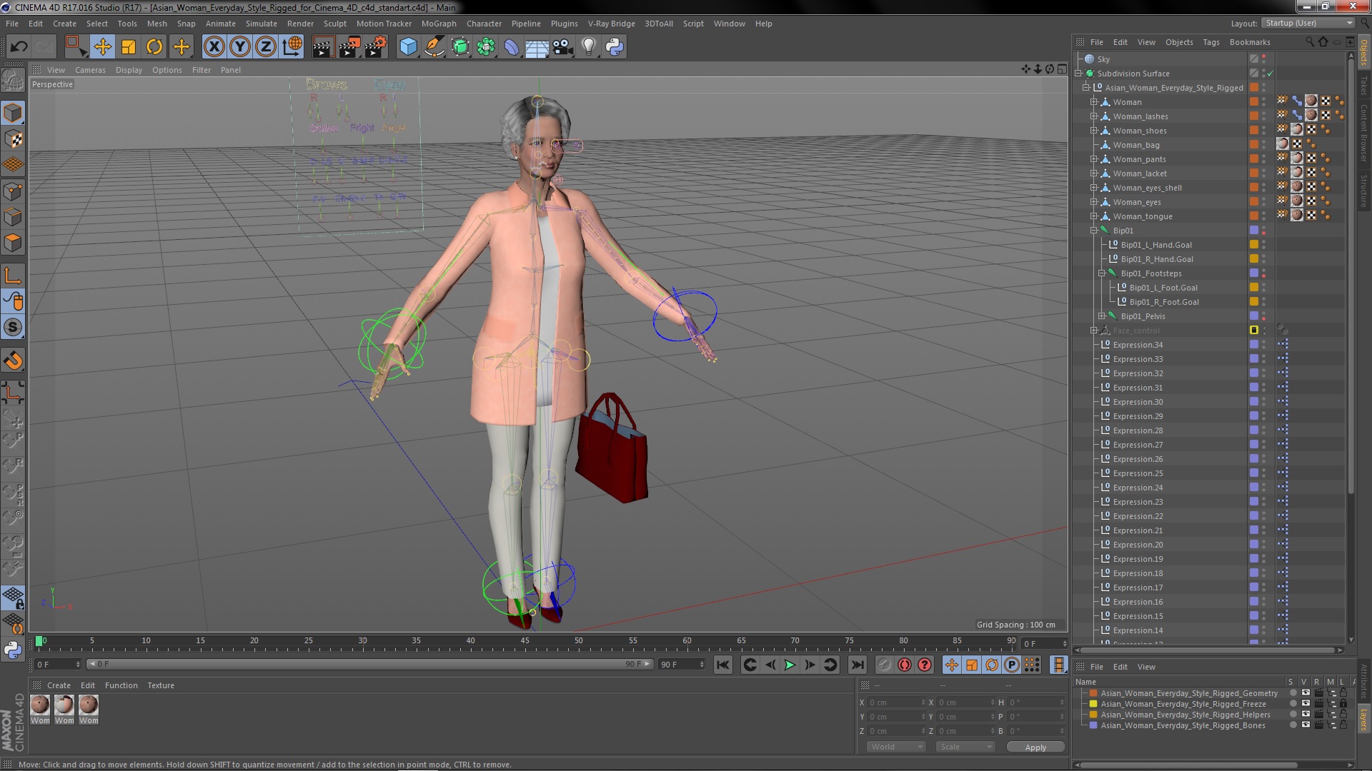 Asian Woman Everyday Style Rigged for Cinema 4D 3D