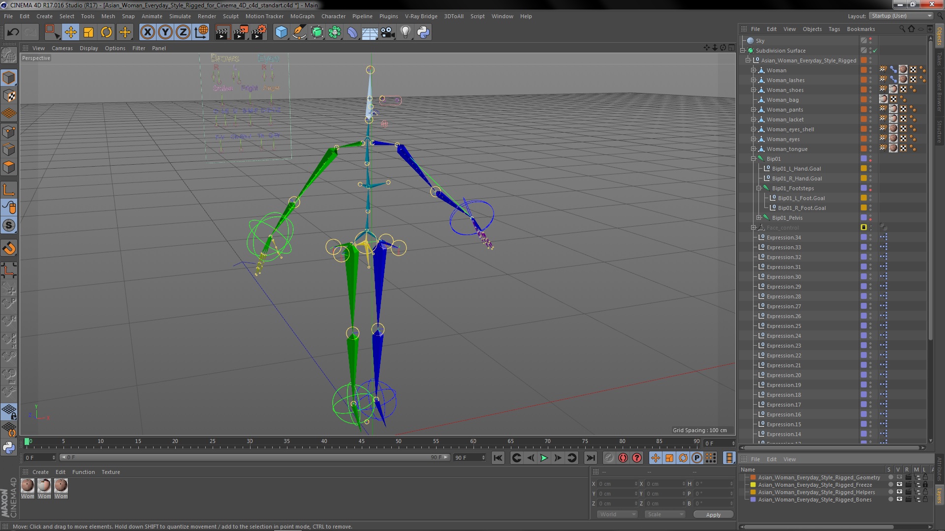 Asian Woman Everyday Style Rigged for Cinema 4D 3D