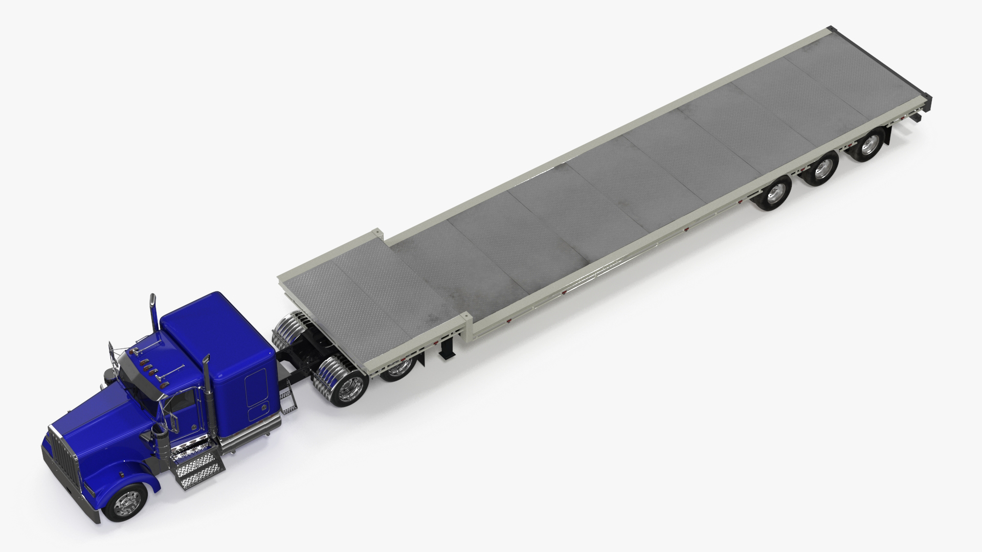 3D Semi Truck with Flatbed Trailer