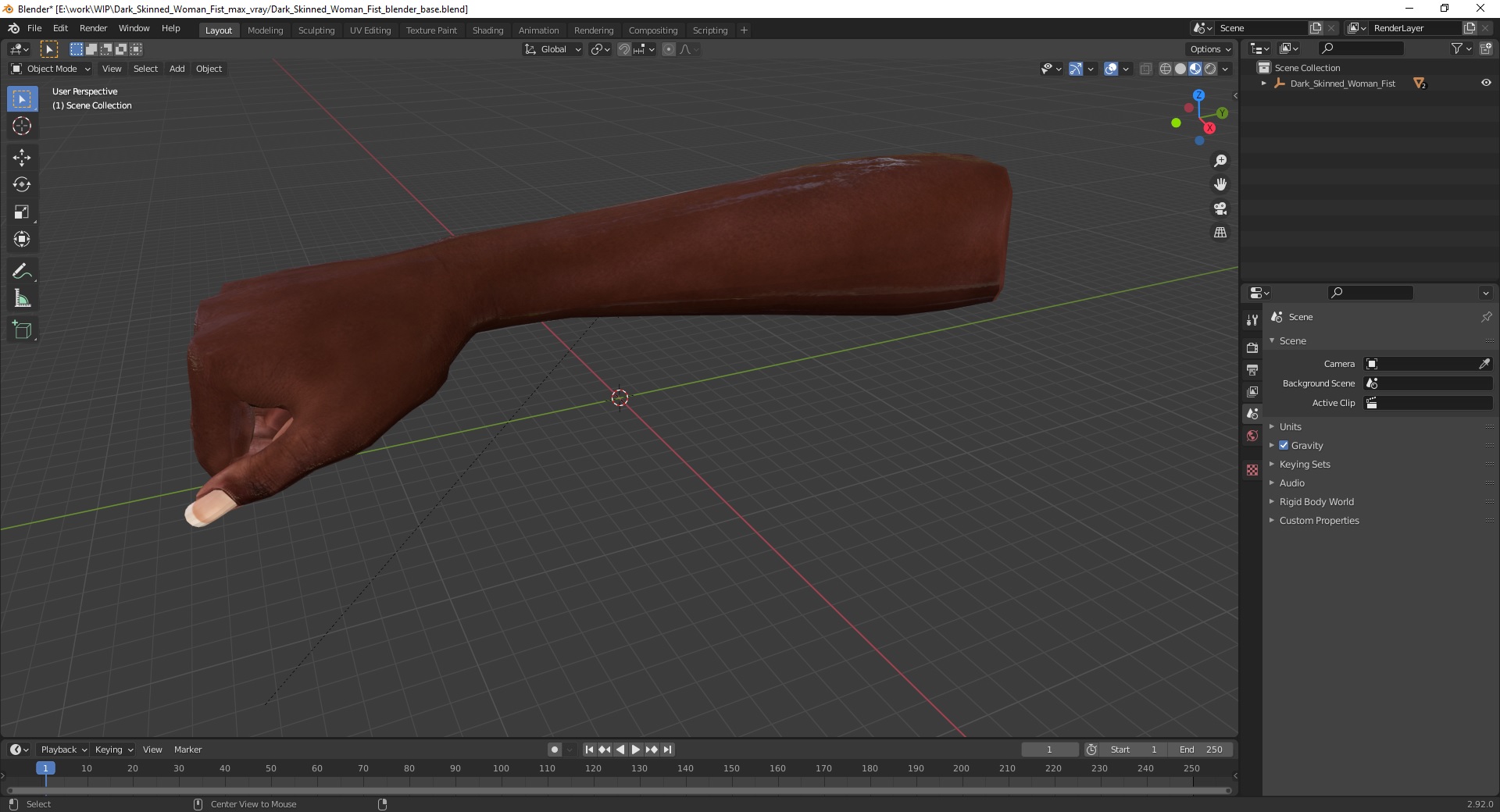 3D Dark Skinned Woman Fist model