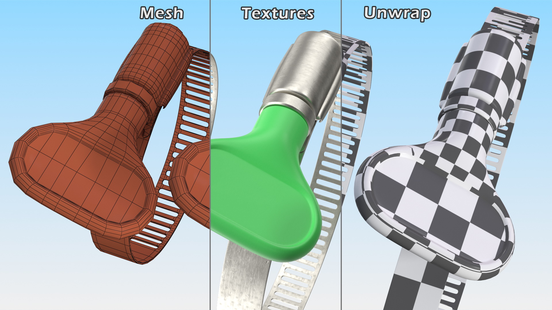 3D Worm Gear Hose Clamp with Key Set model