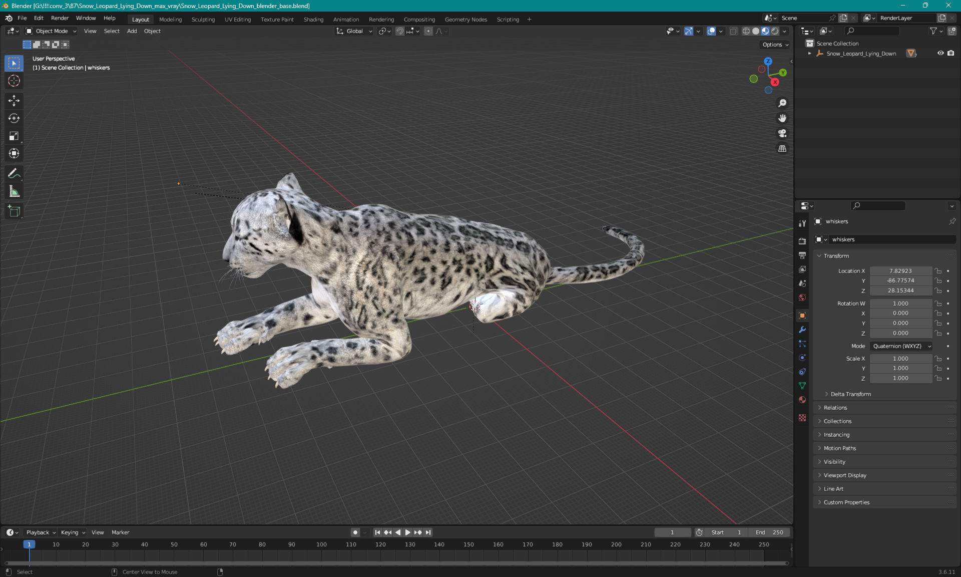 3D Snow Leopard Lying Down model