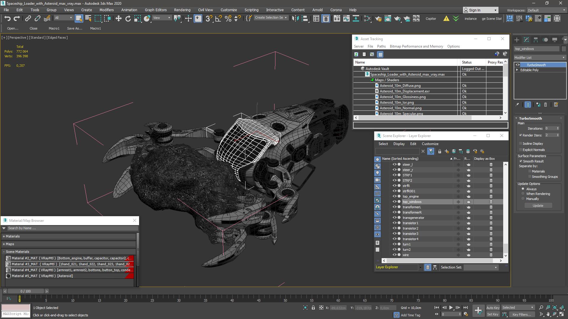 3D model Spaceship Loader with Asteroid
