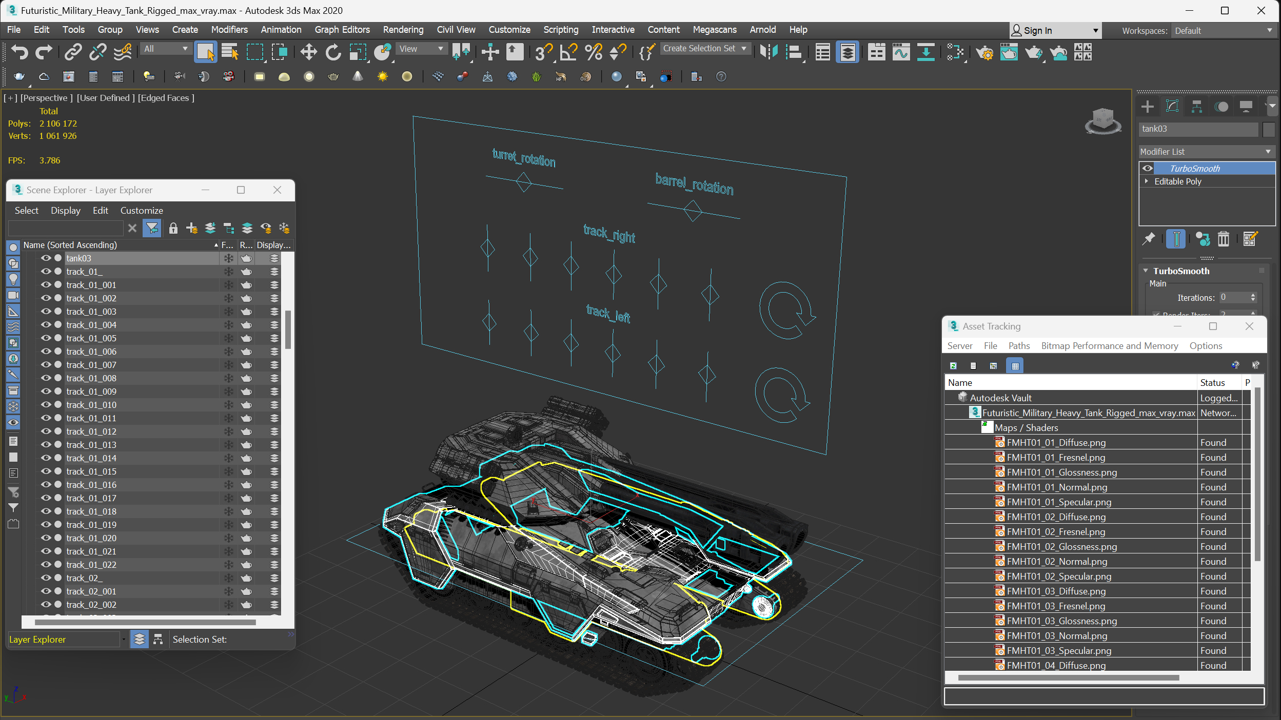 Futuristic Military Heavy Tank Rigged 3D