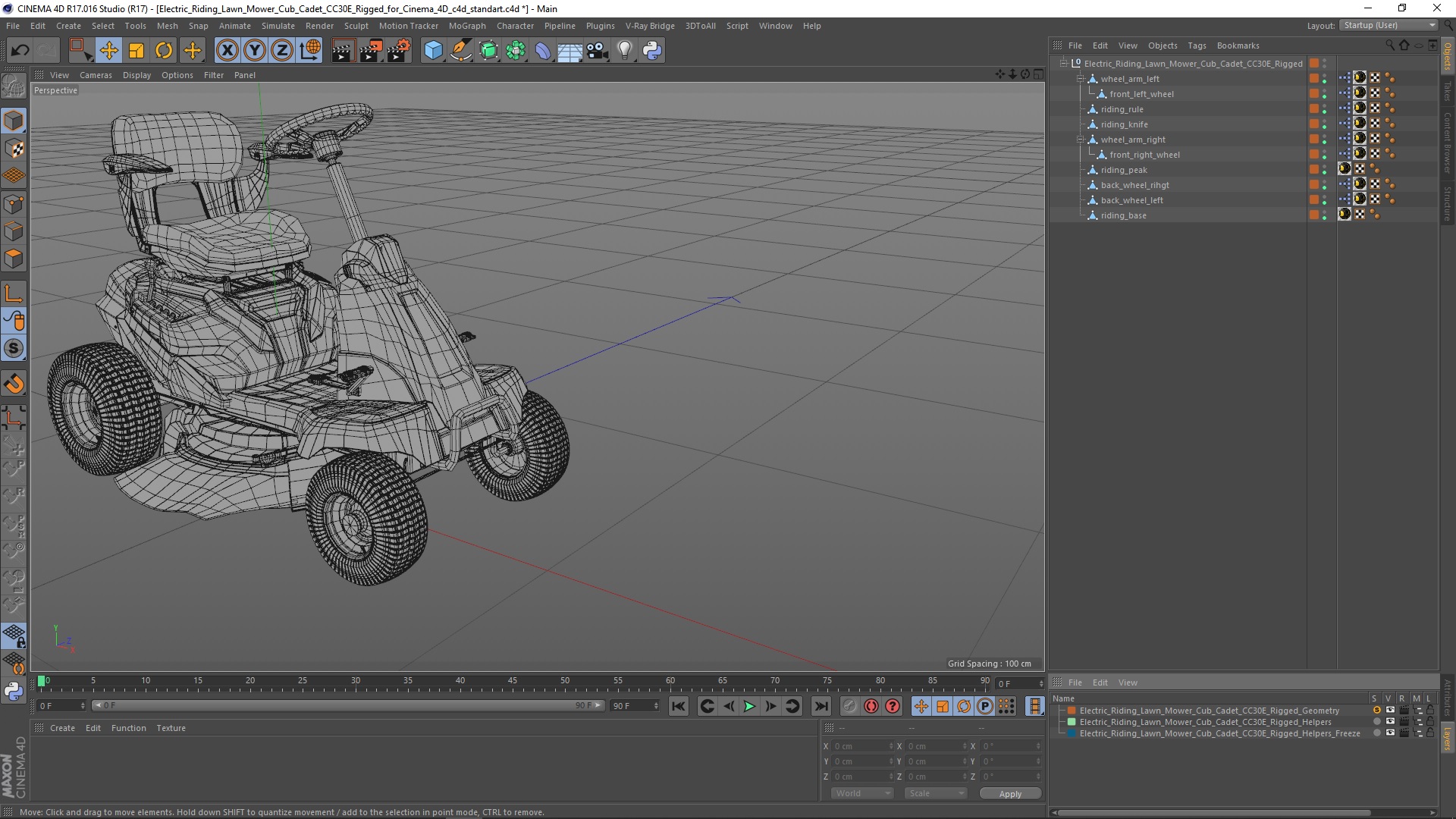 3D Electric Riding Lawn Mower Cub Cadet CC30E Rigged for Cinema 4D model