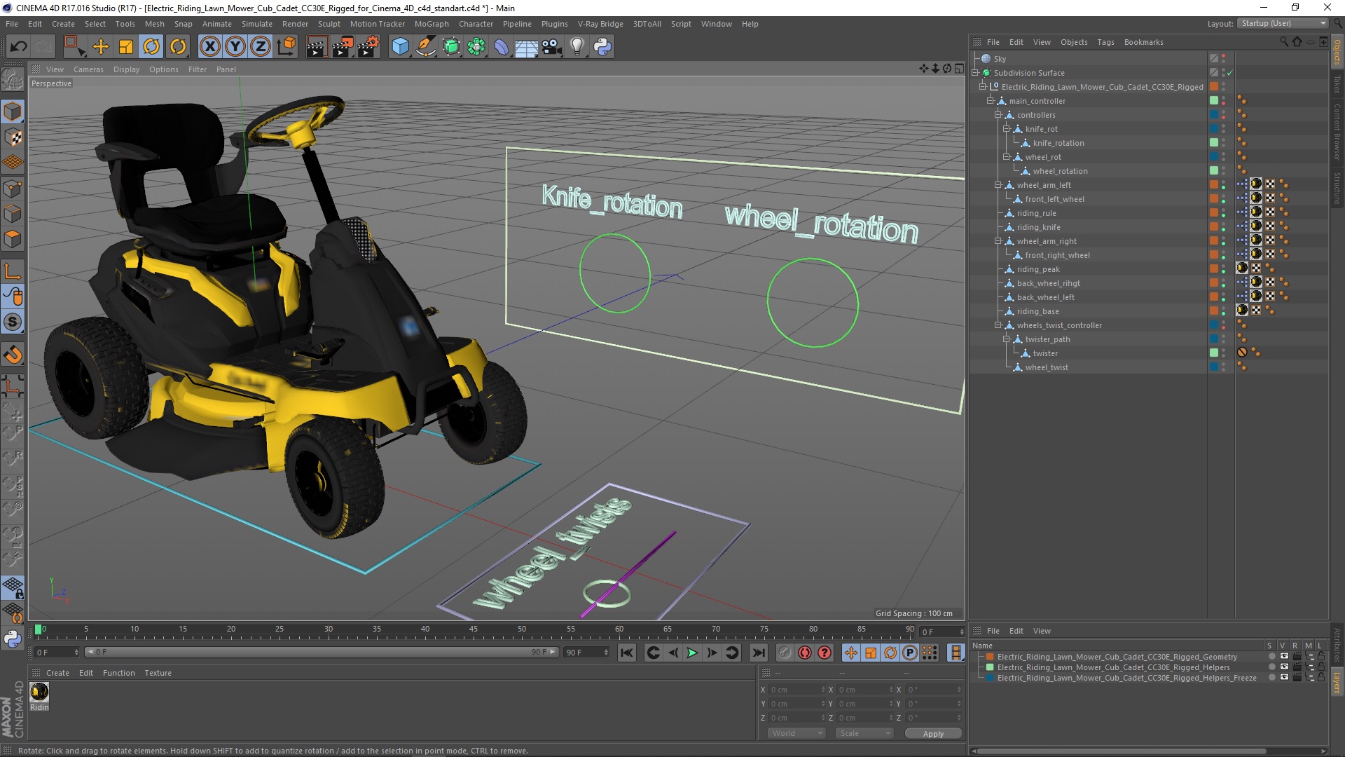 3D Electric Riding Lawn Mower Cub Cadet CC30E Rigged for Cinema 4D model