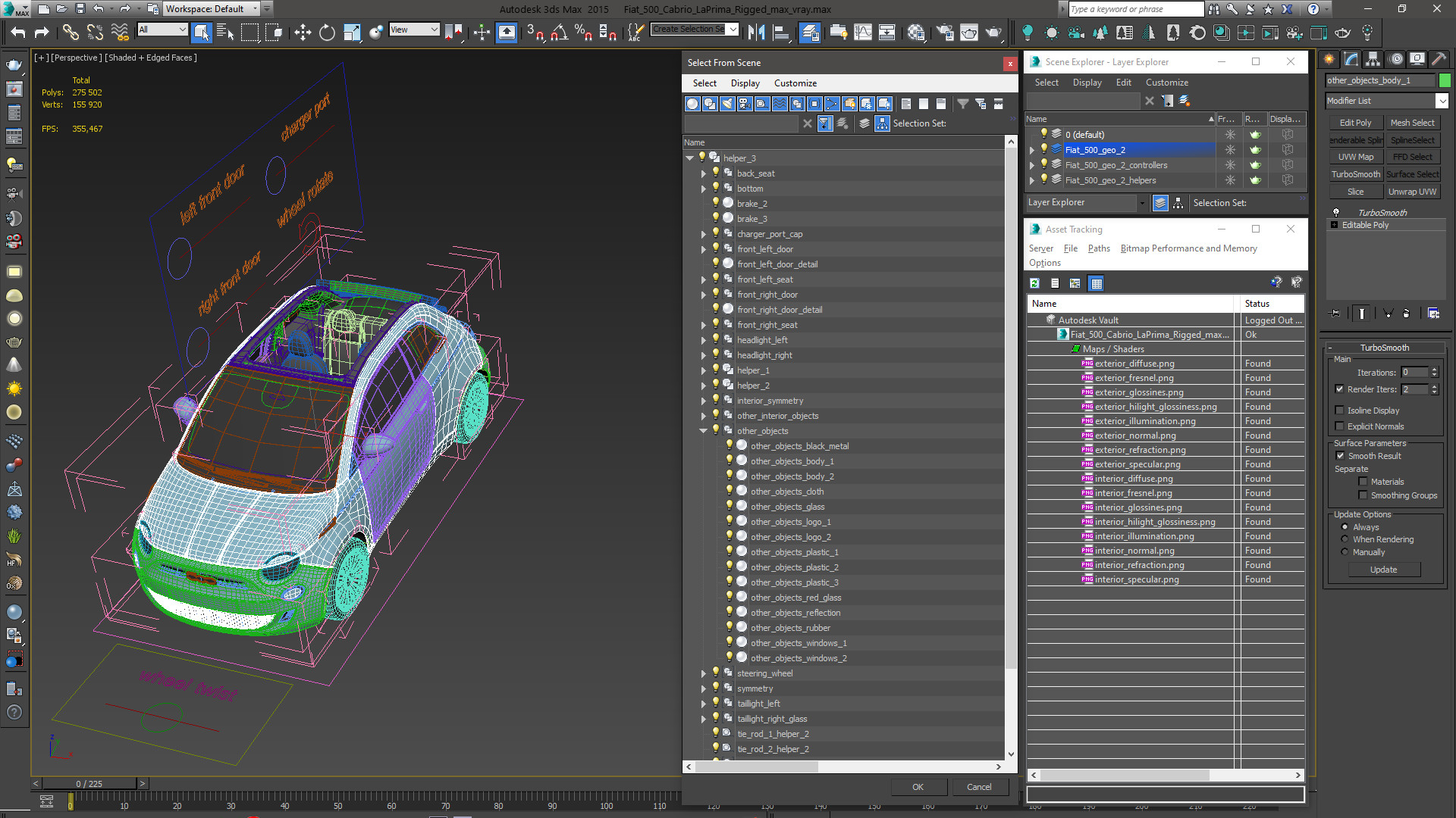 3D model Fiat 500 Cabrio LaPrima Rigged