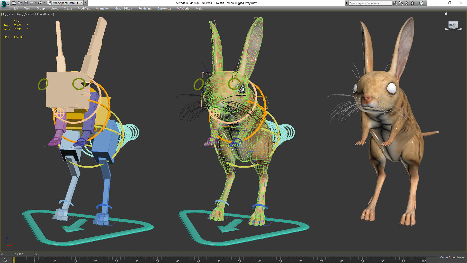 Desert Jerboa Rigged for Cinema 4D 3D model