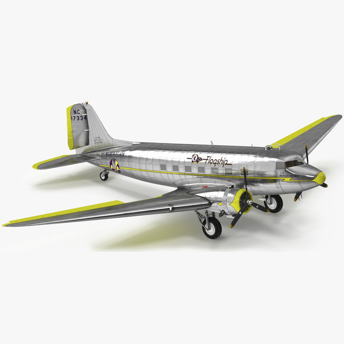 3D model Vintage Propeller Aircraft Douglas DC-3 Rigged for Maya