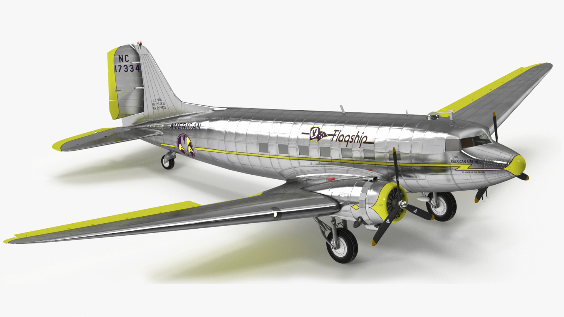 3D model Vintage Propeller Aircraft Douglas DC-3 Rigged for Maya