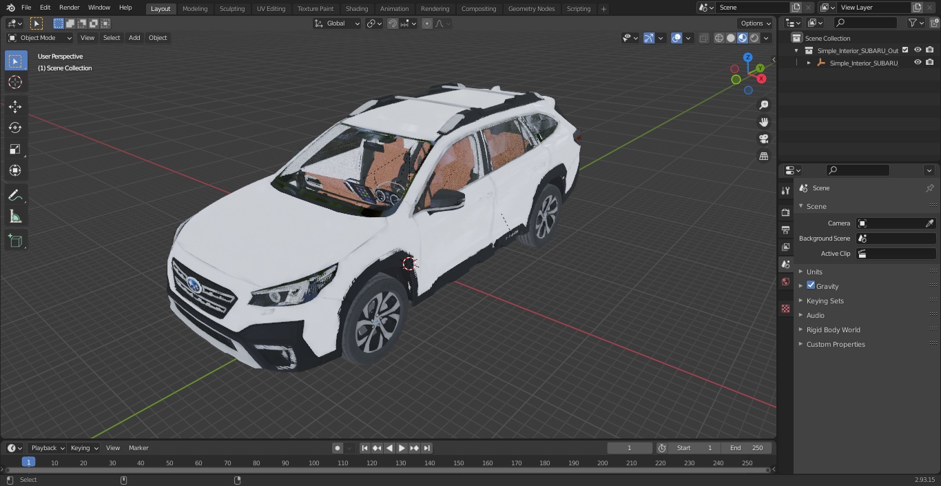 3D model Simple Interior SUBARU Outback 2021