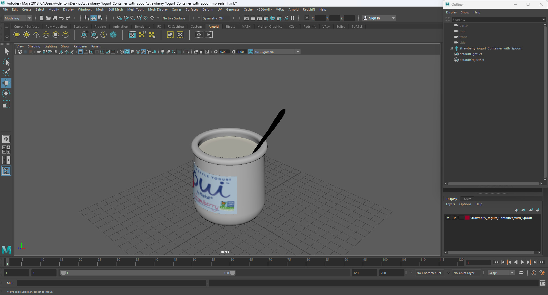 3D Strawberry Yogurt Container with Spoon model