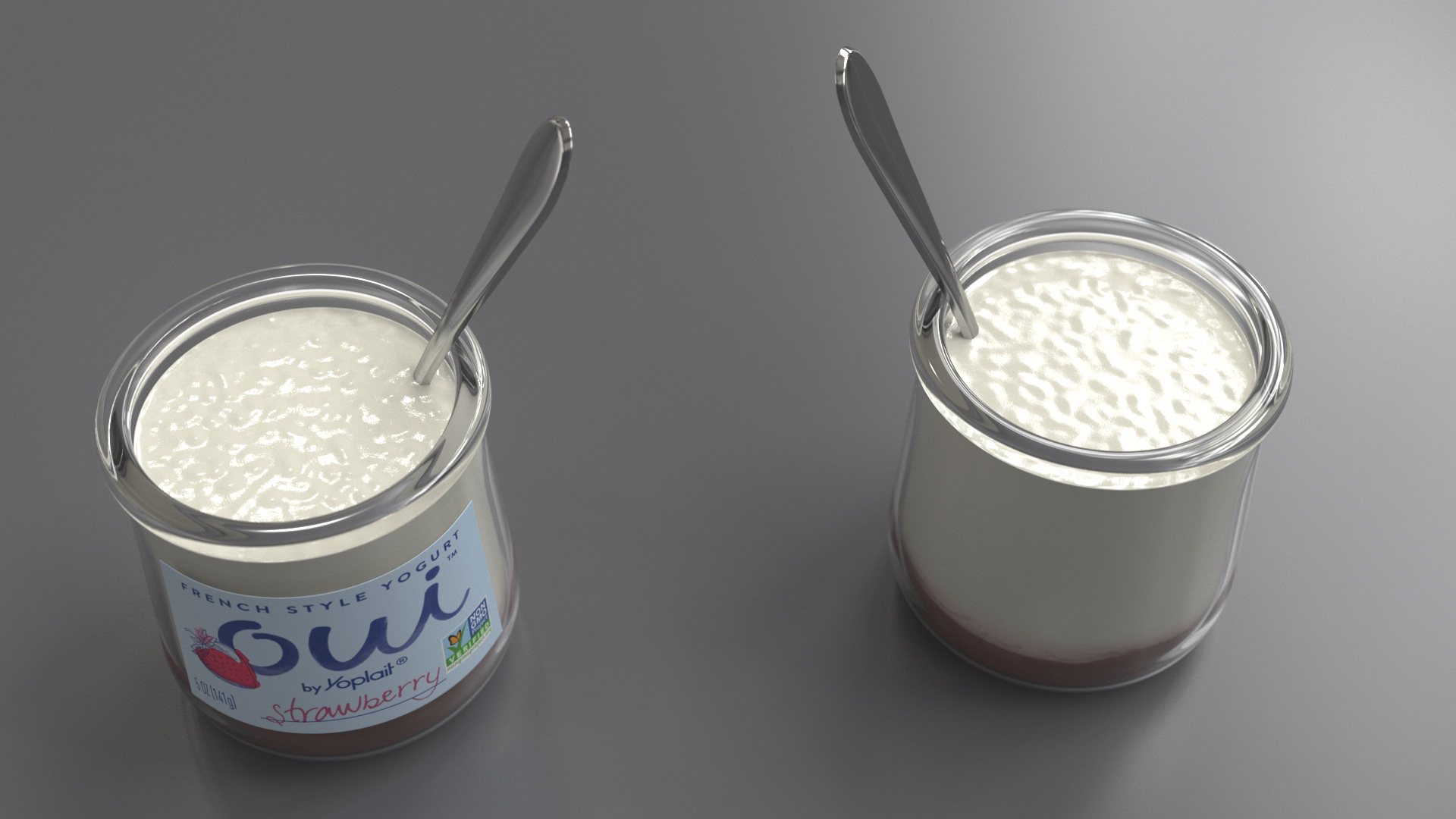 3D Strawberry Yogurt Container with Spoon model