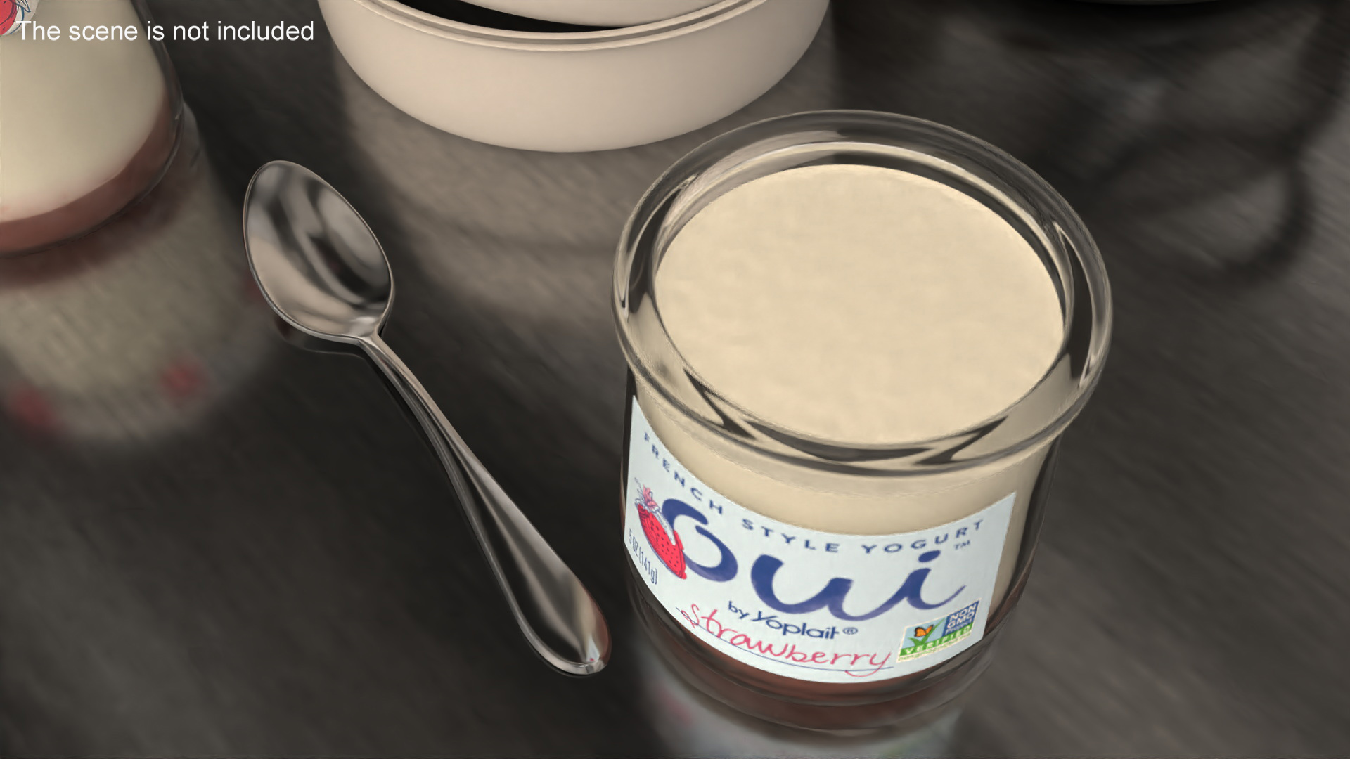 3D Strawberry Yogurt Container with Spoon model