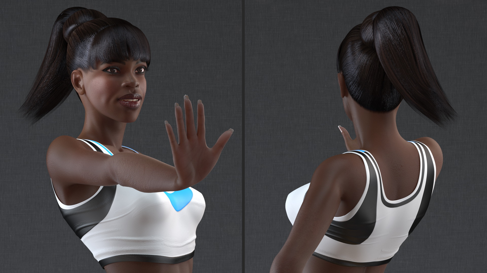 Dark Skin Fitness Woman Standing Pose 3D