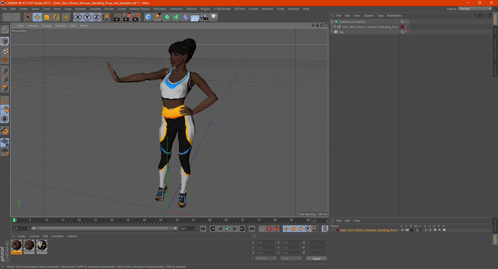 Dark Skin Fitness Woman Standing Pose 3D