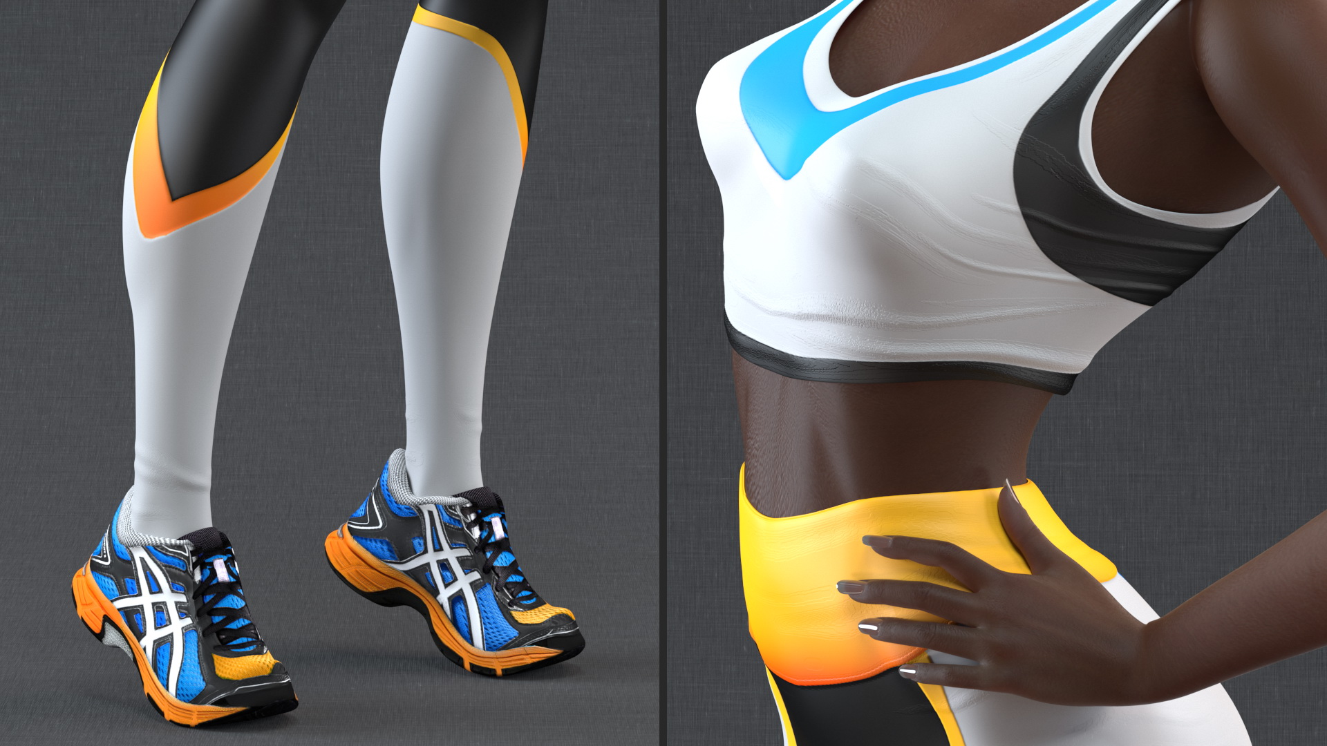 Dark Skin Fitness Woman Standing Pose 3D