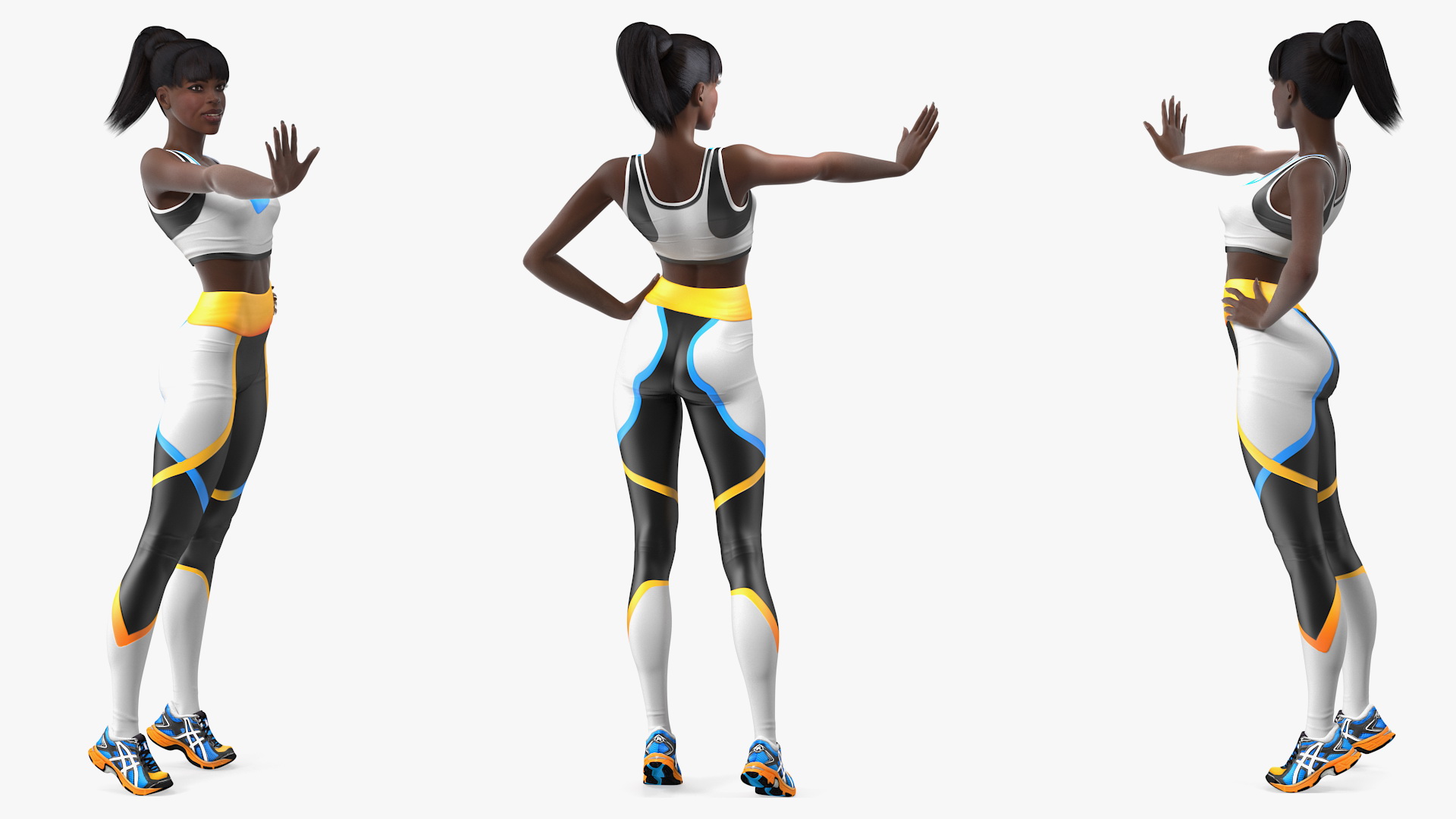 Dark Skin Fitness Woman Standing Pose 3D