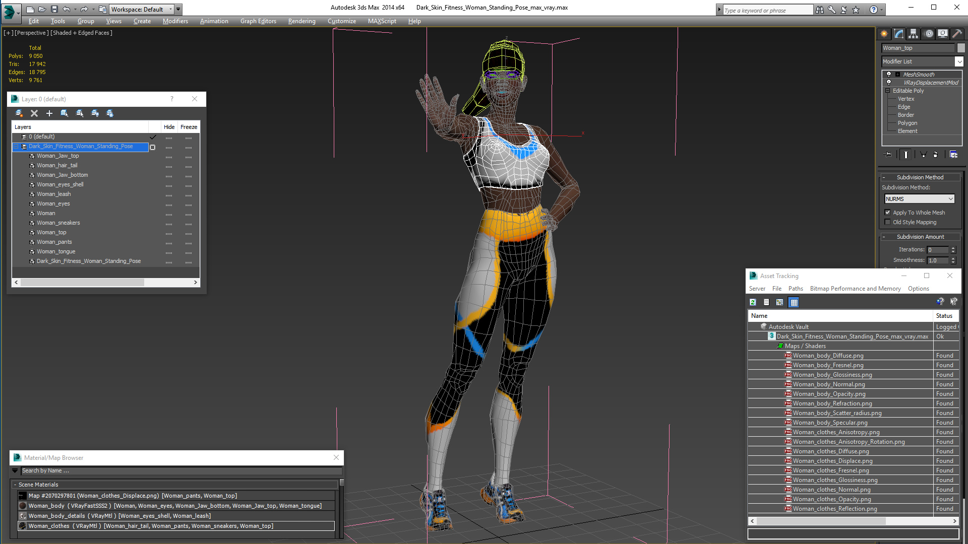 Dark Skin Fitness Woman Standing Pose 3D