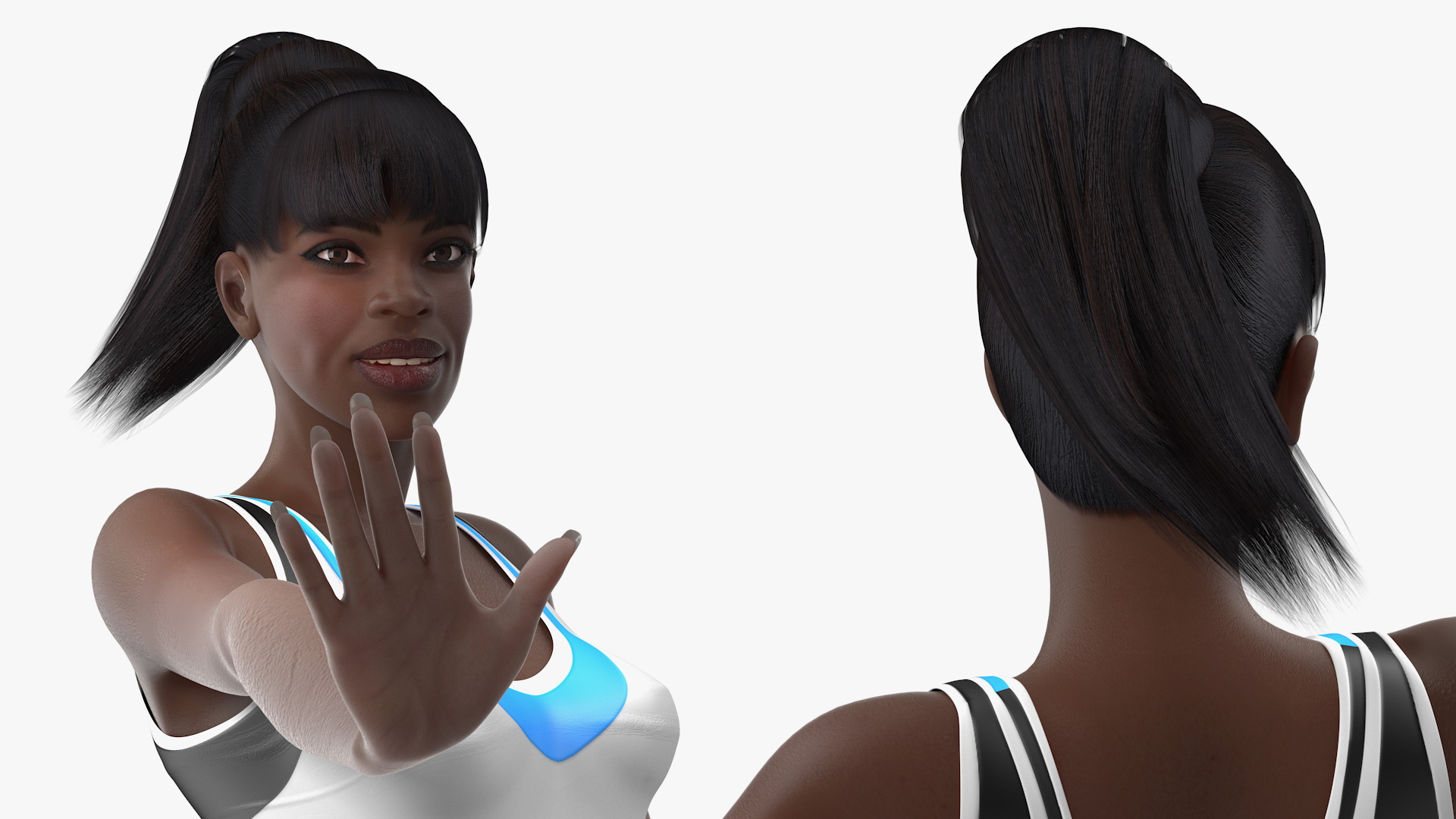 Dark Skin Fitness Woman Standing Pose 3D