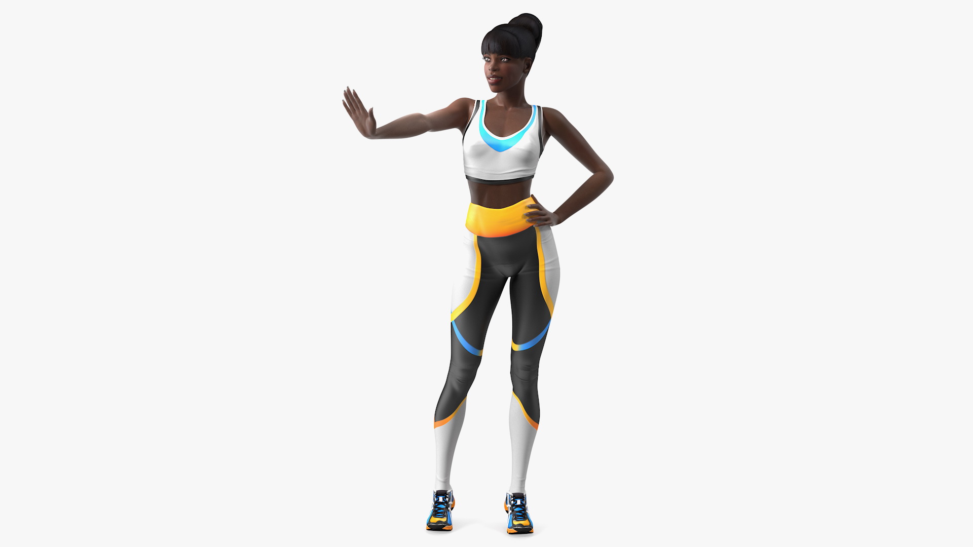 Dark Skin Fitness Woman Standing Pose 3D