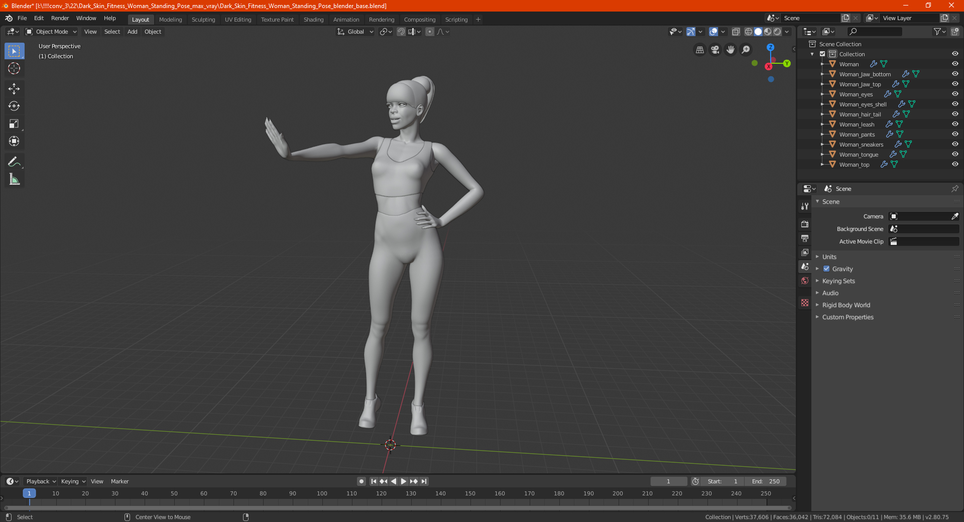 Dark Skin Fitness Woman Standing Pose 3D
